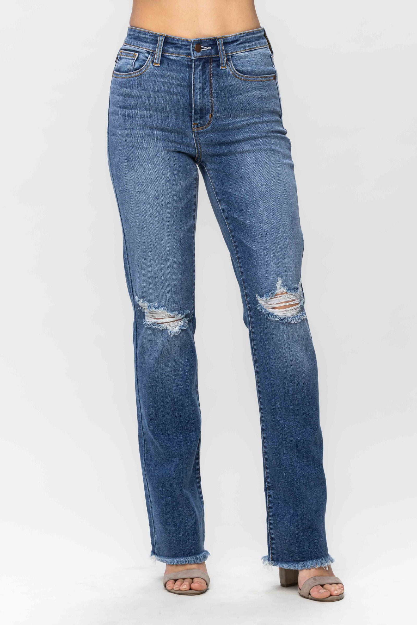 Uptown Stretch High Rise Straight Leg Jeans - Medium Blue Wash