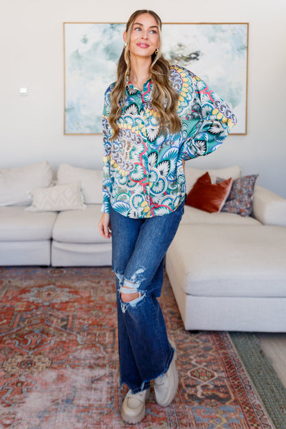 In the Willows Button Up Blouse in Teal Paisley (Online Exclusive)
