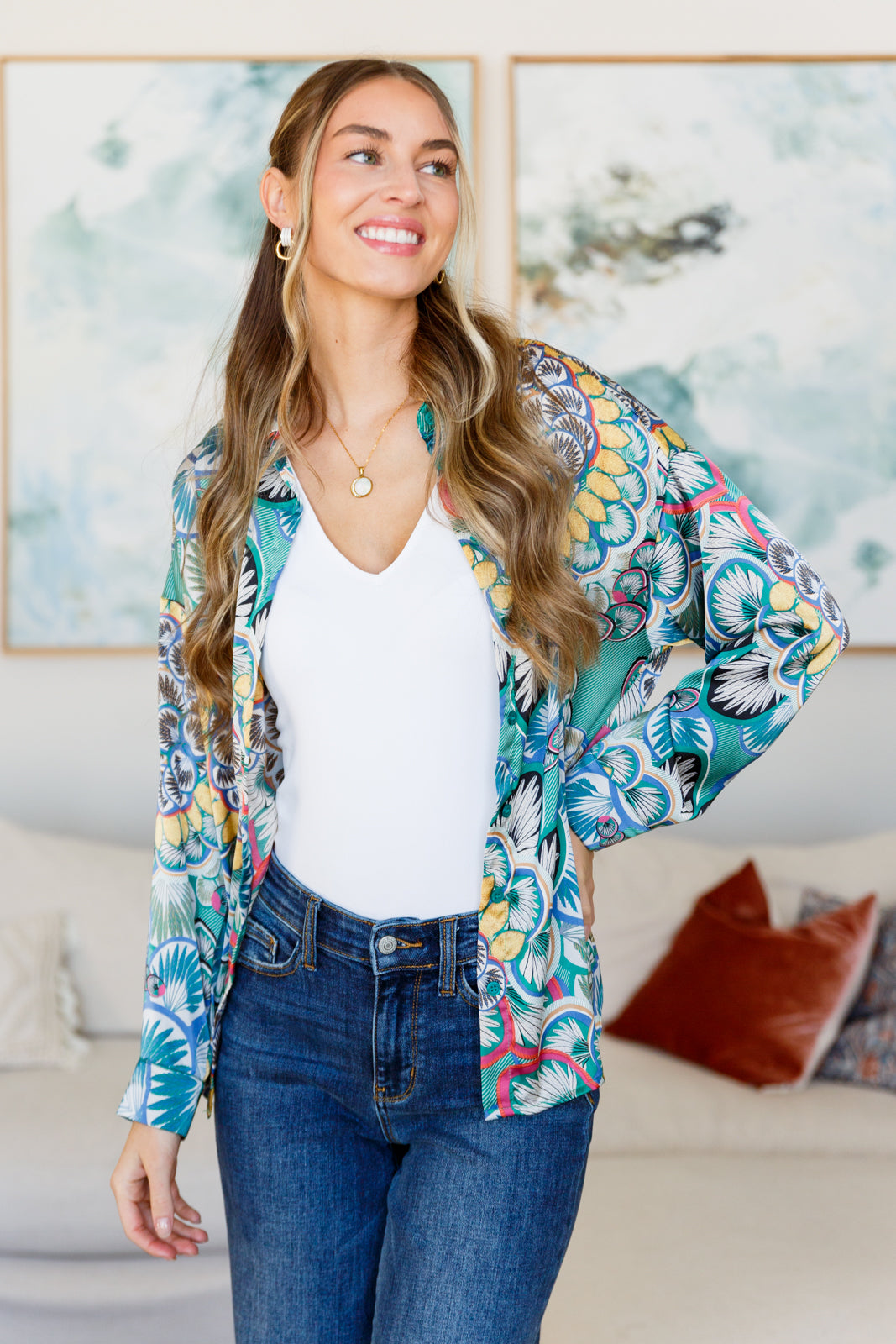 In the Willows Button Up Blouse in Teal Paisley (Online Exclusive)