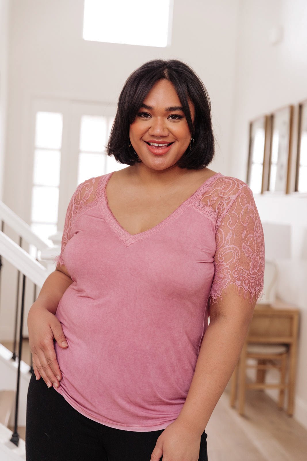 A Little Bit of Lace Top In Pink (Online Exclusive) - Uptown Boutique Ramona