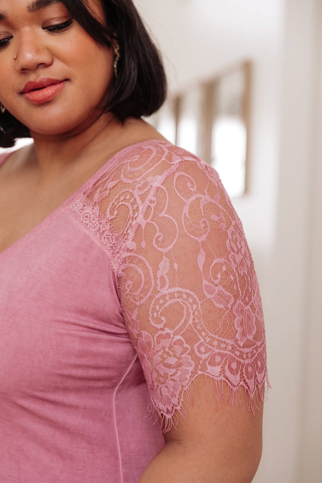 A Little Bit of Lace Top In Pink (Online Exclusive) - Uptown Boutique Ramona