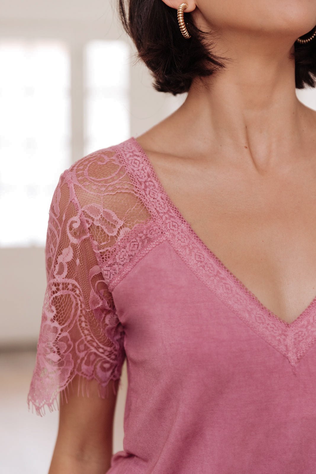 A Little Bit of Lace Top In Pink (Online Exclusive) - Uptown Boutique Ramona