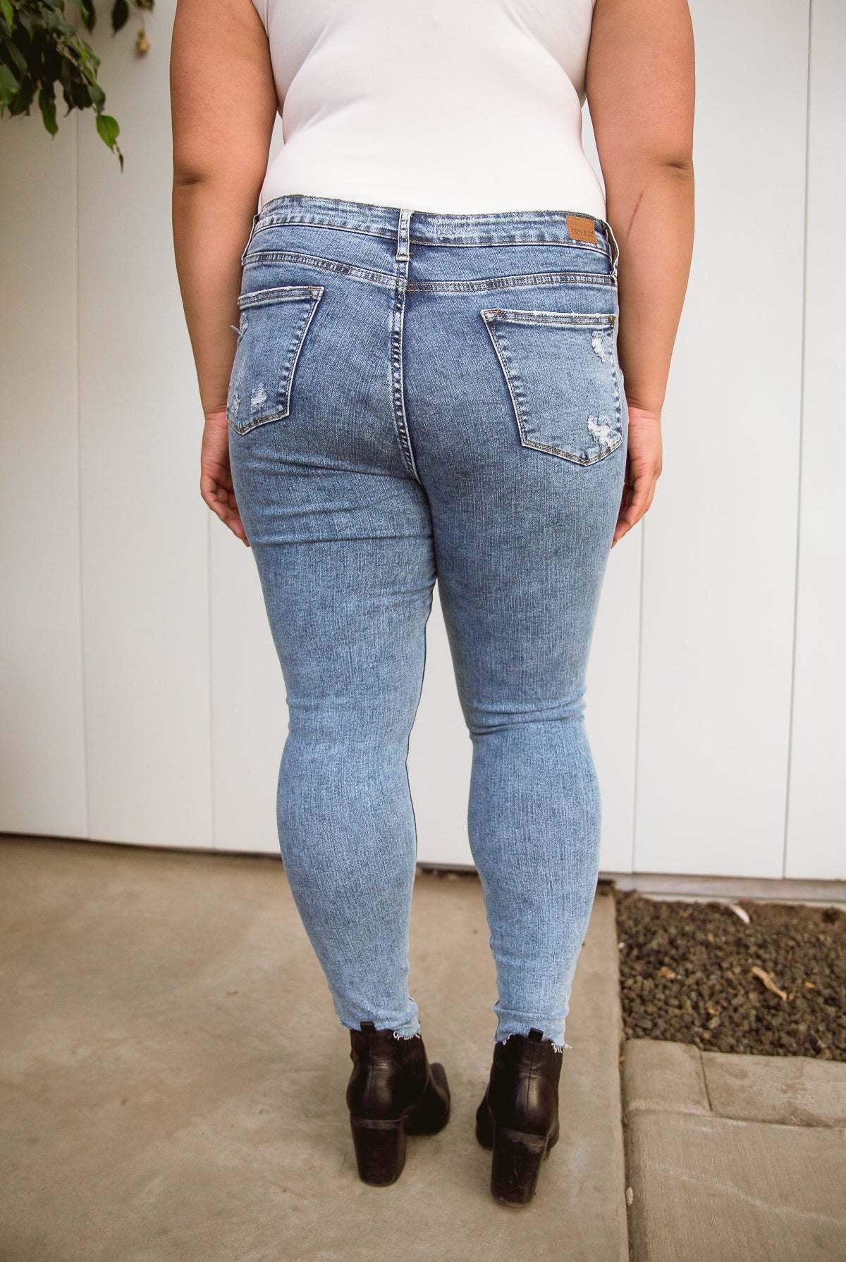 Acid Wash Destroyed Hem Skinny Jeans (Online Exclusive) - Uptown Boutique Ramona