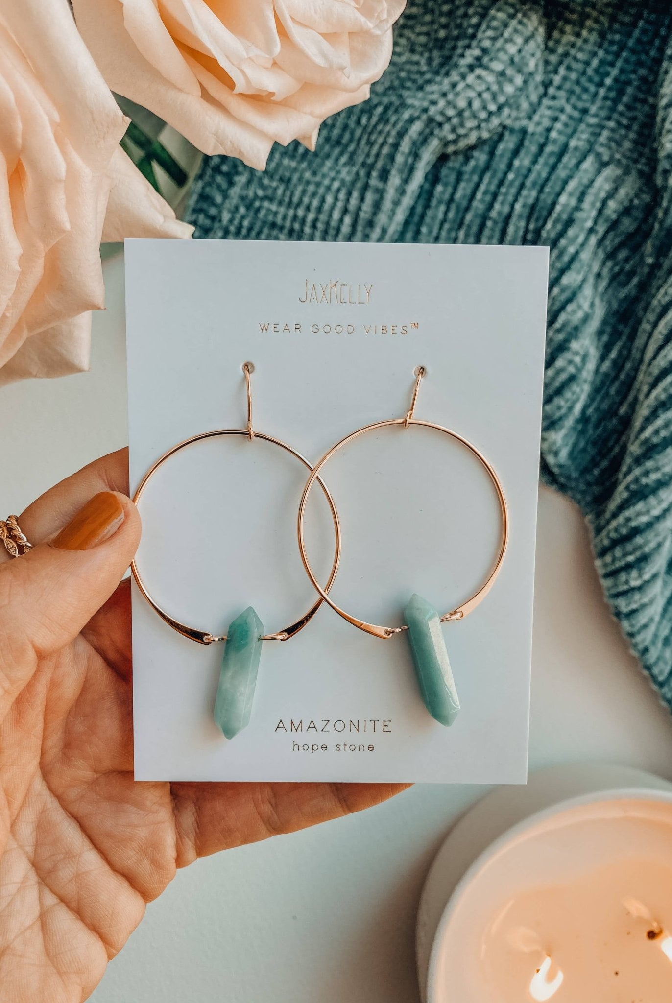 Amazonite Hoops Earring - Uptown Boutique Ramona