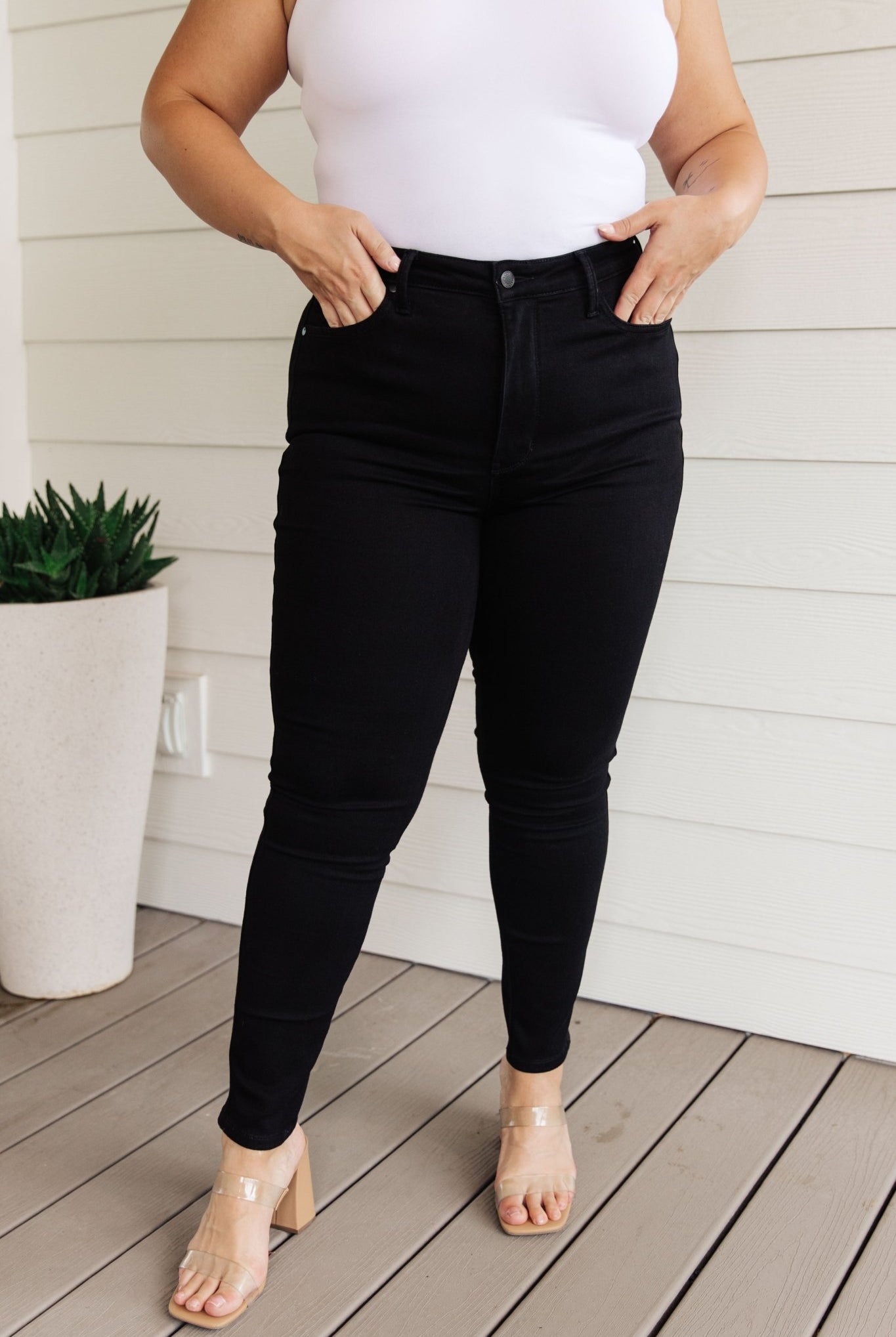 Audrey High Rise Control Top Classic Skinny Jeans in Black (Online Exclusive) - Uptown Boutique Ramona