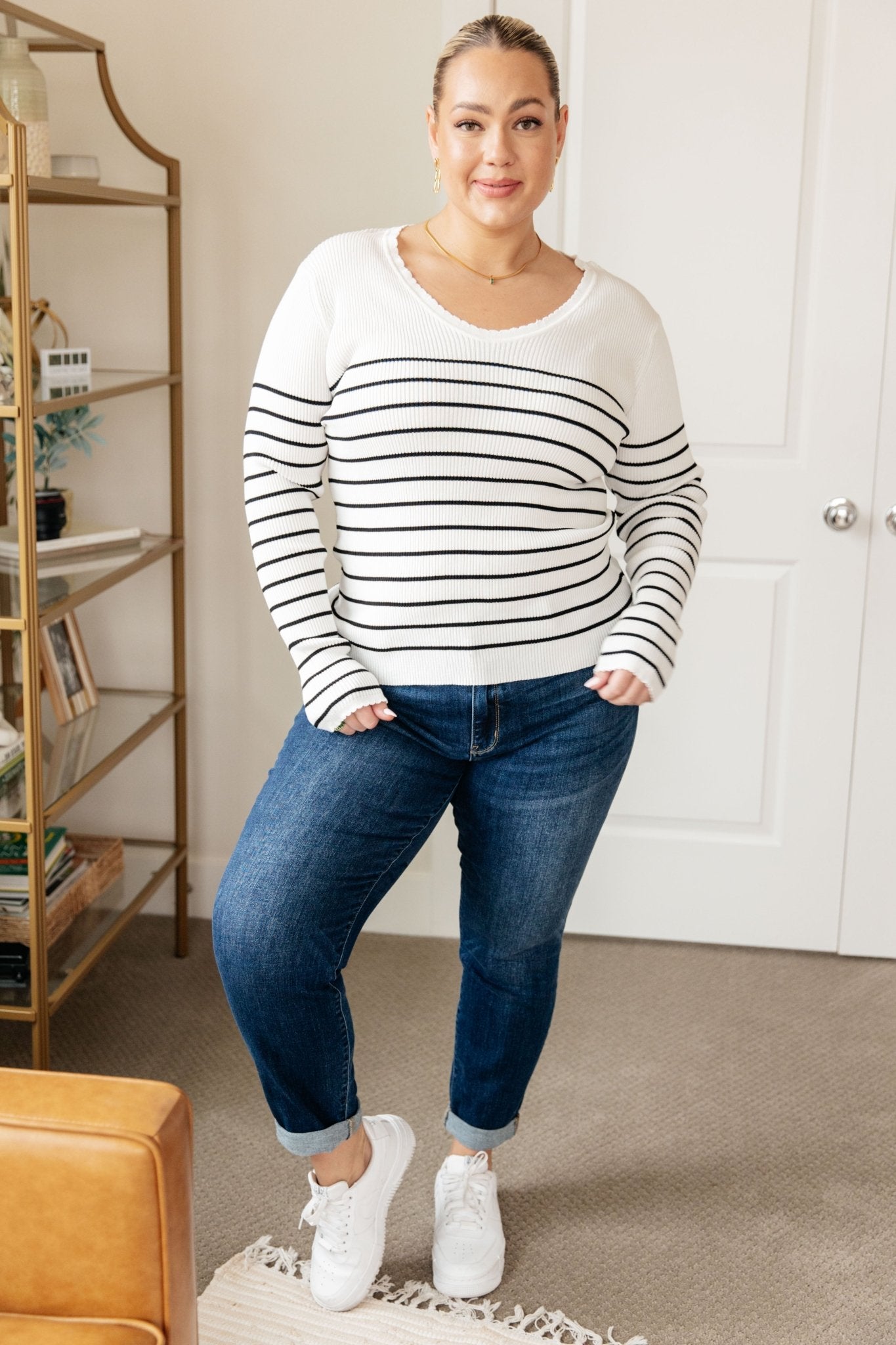 Be Still V - Neck Striped Sweater (Online Exclusive) - Uptown Boutique Ramona