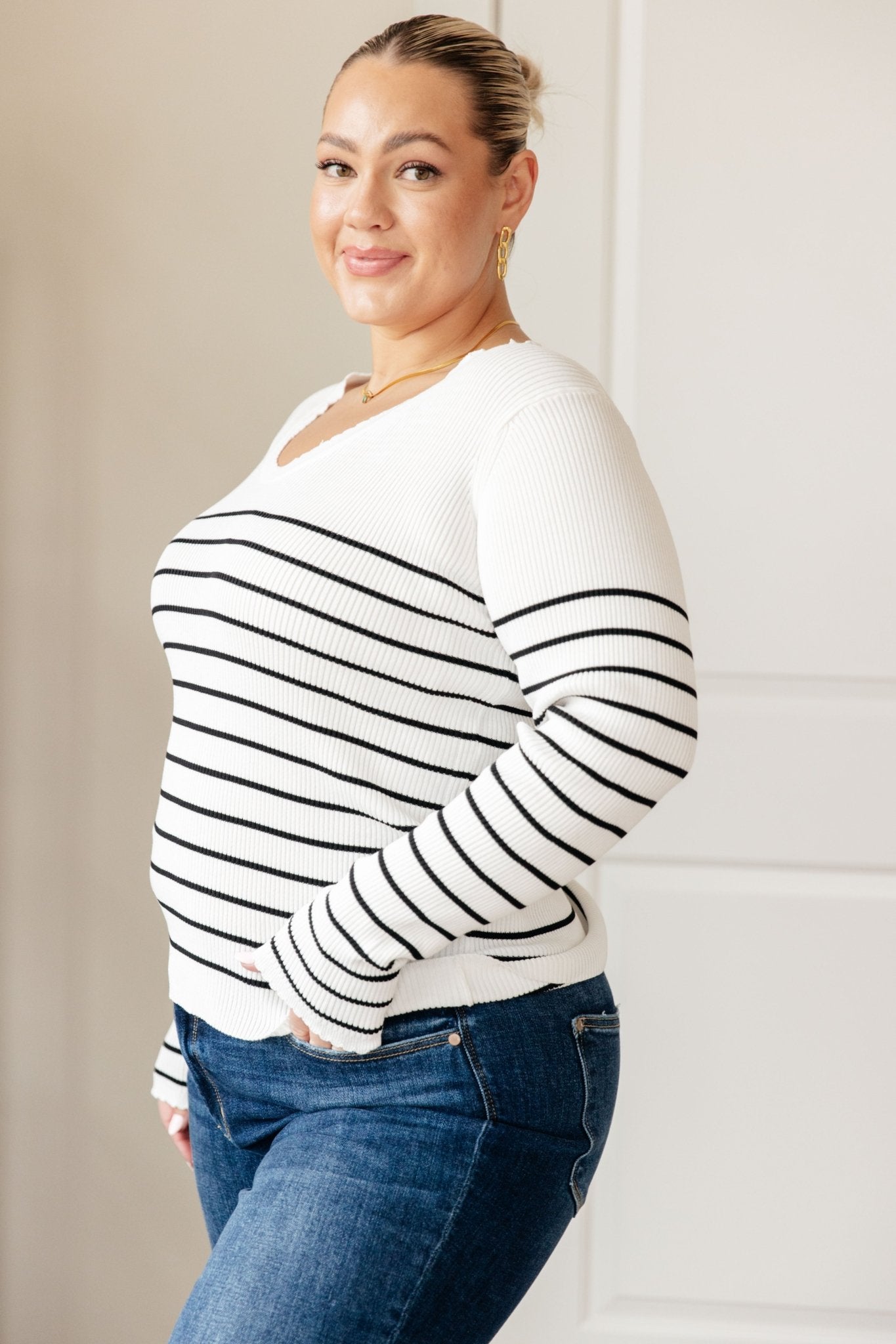 Be Still V - Neck Striped Sweater (Online Exclusive) - Uptown Boutique Ramona
