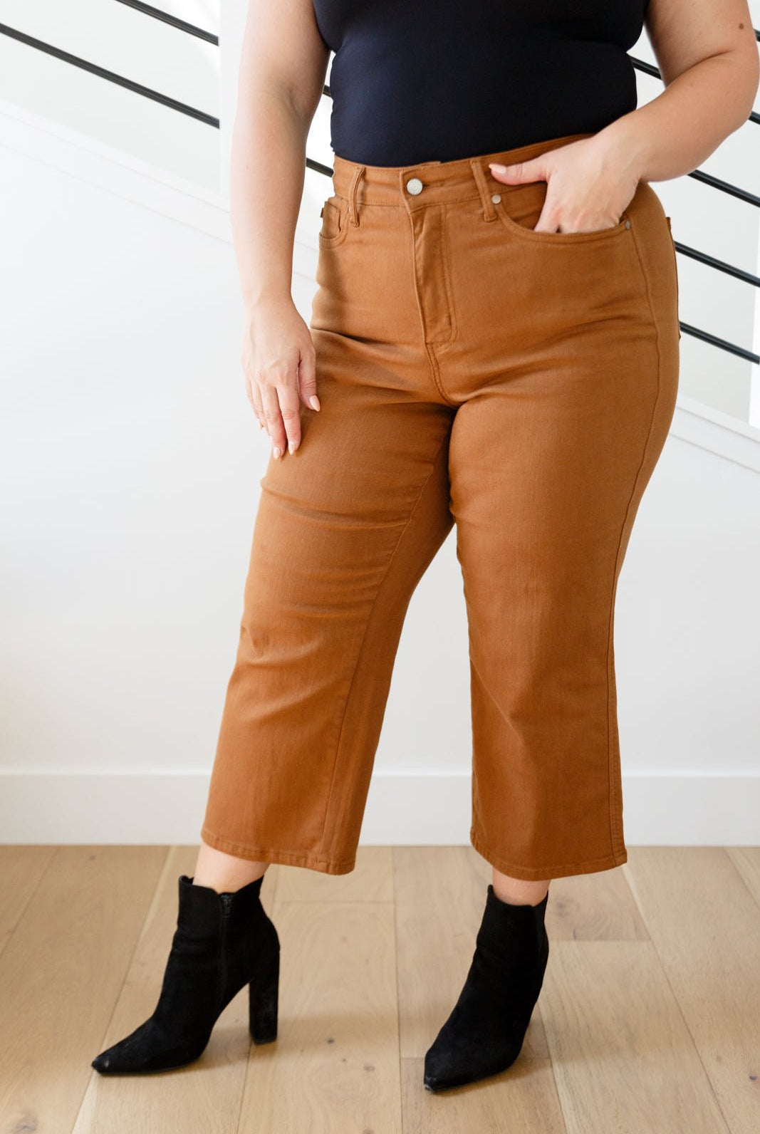 Briar High Rise Control Top Wide Leg Crop Jeans in Camel (Online Exclusive) - Uptown Boutique Ramona