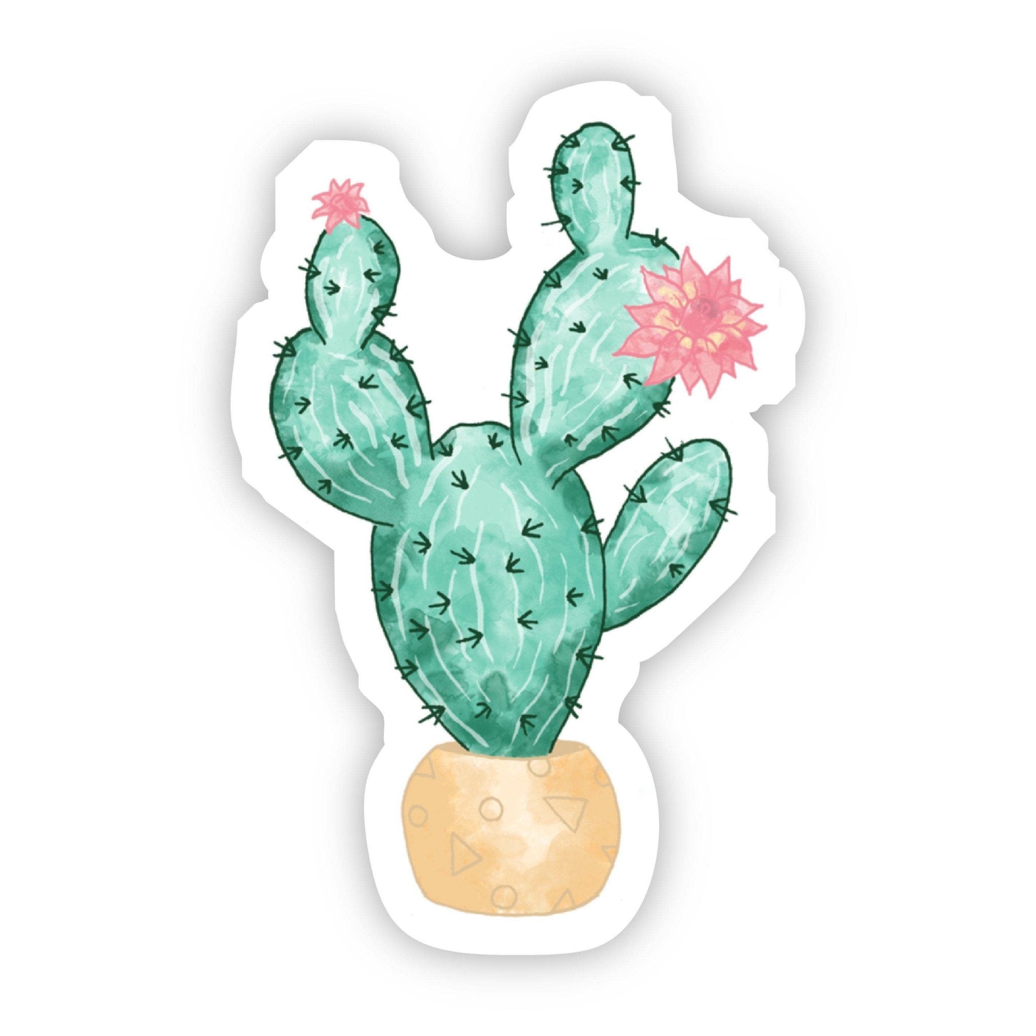 Cactus with Pink Flower Sticker - Watercolor - Uptown Boutique Ramona