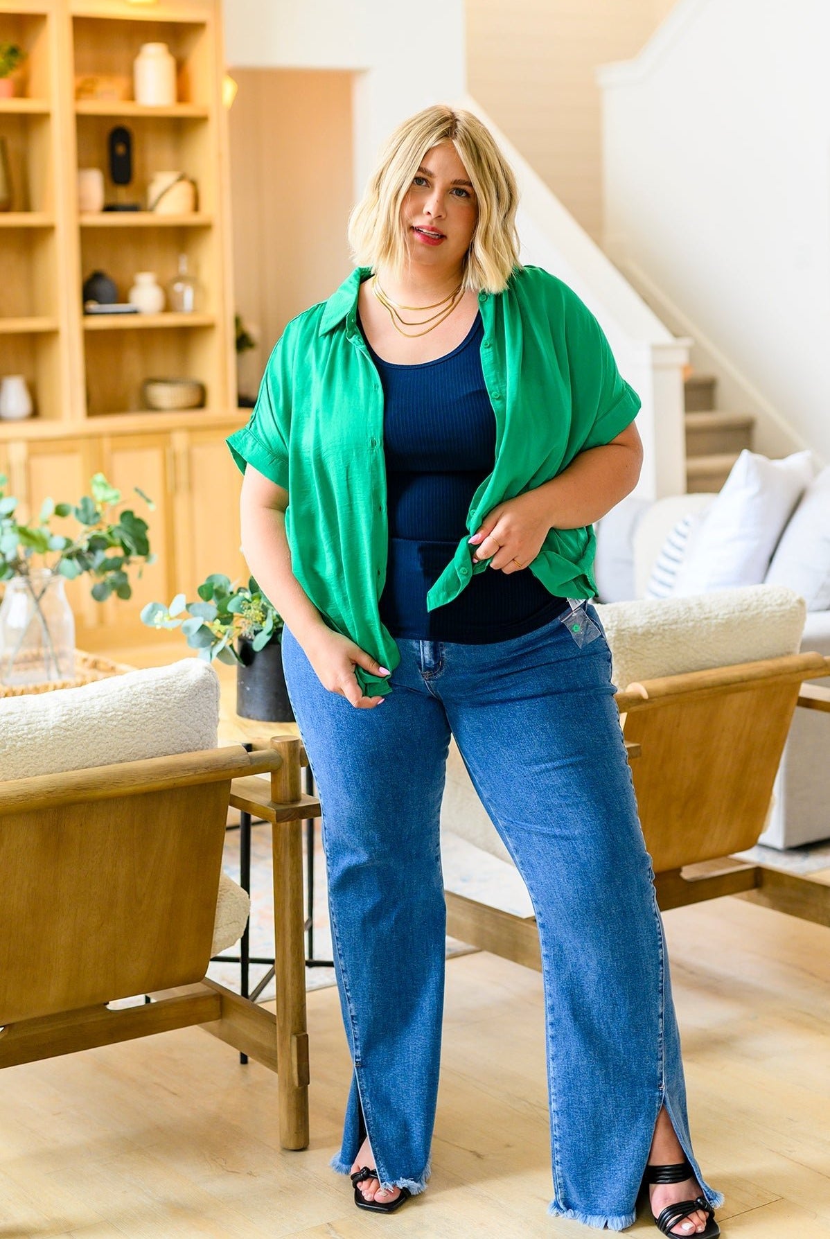 Caitlin High Rise Split Hem Straight Jeans (Online Exclusive) - Uptown Boutique Ramona