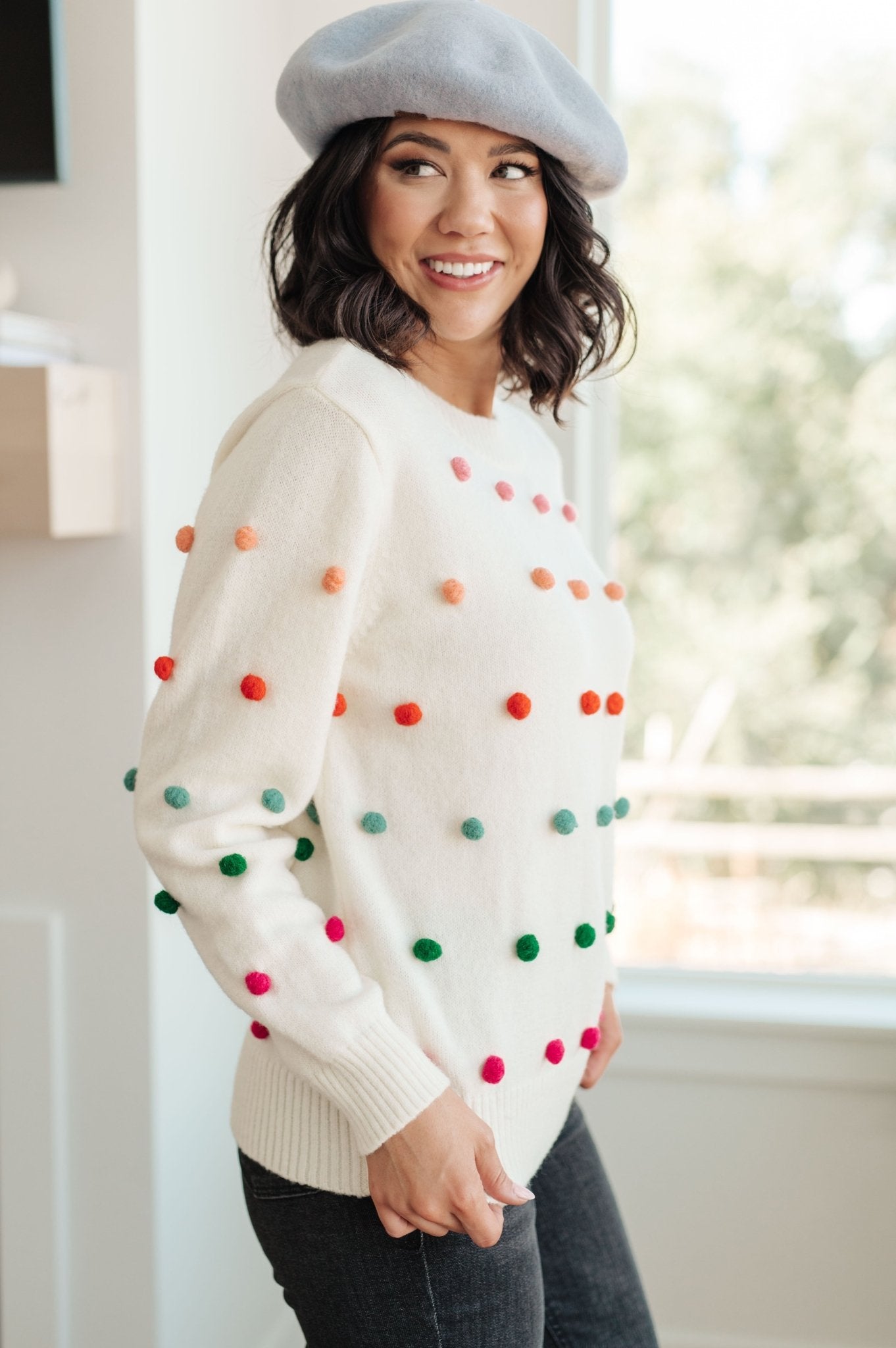 Candy Buttons Pom Detail Sweater (Online Exclusive) - Uptown Boutique Ramona