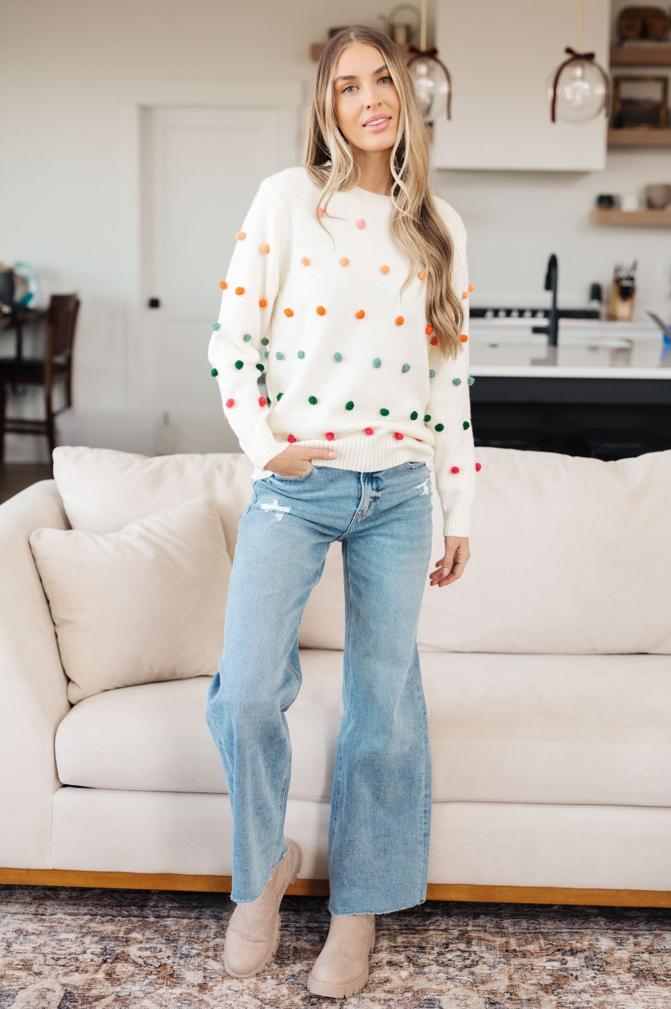 Candy Buttons Pom Detail Sweater (Online Exclusive) - Uptown Boutique Ramona