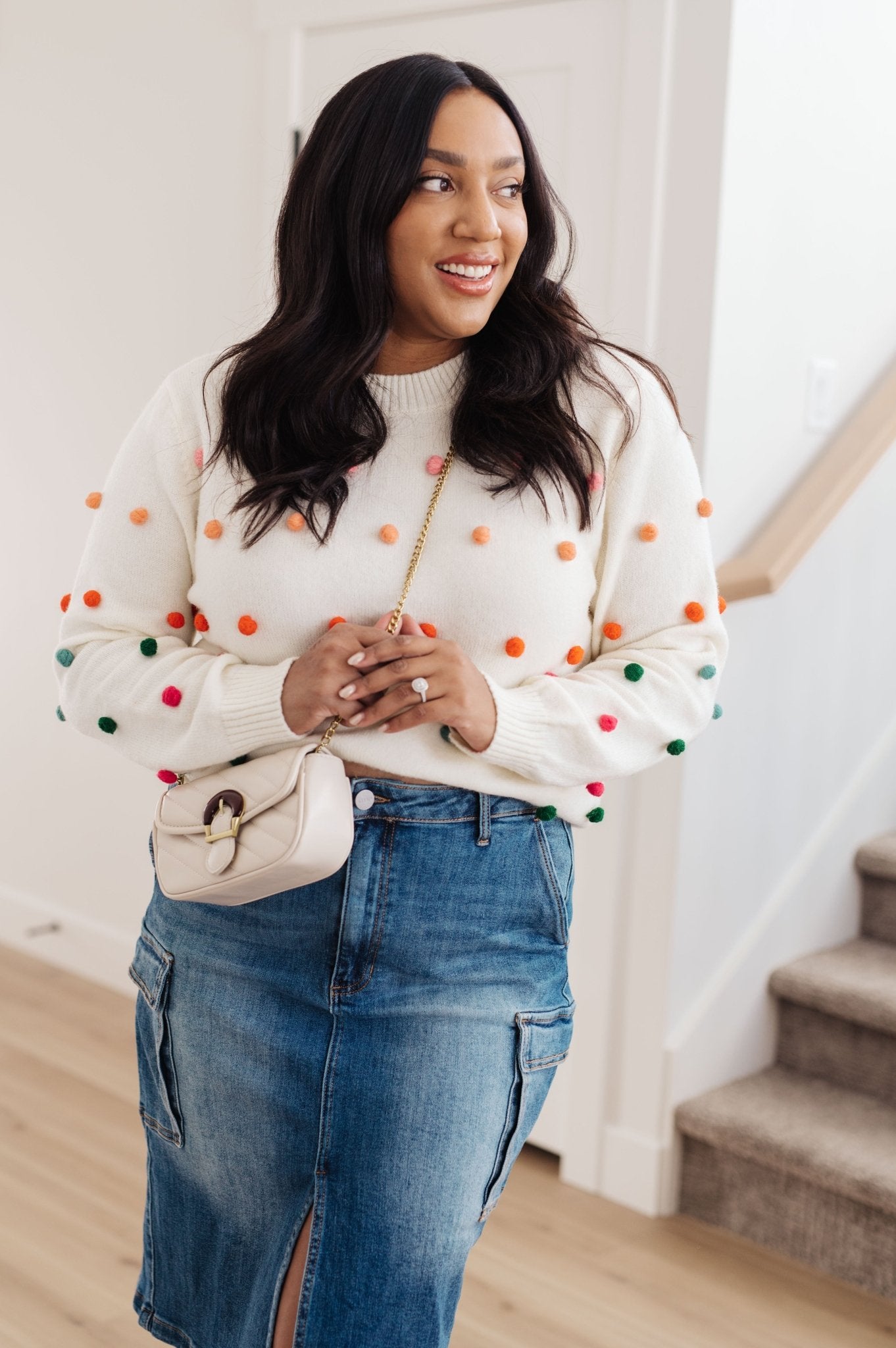 Candy Buttons Pom Detail Sweater (Online Exclusive) - Uptown Boutique Ramona