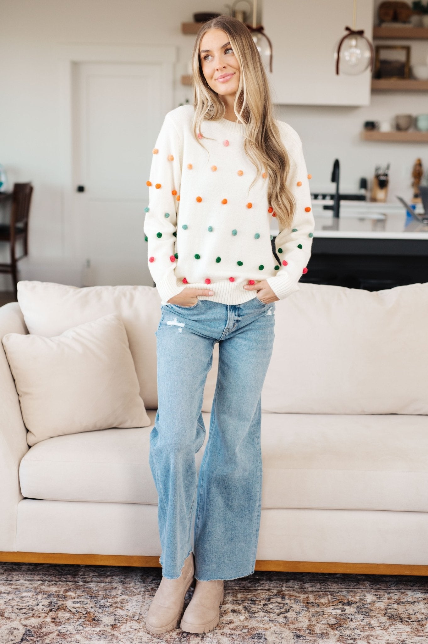 Candy Buttons Pom Detail Sweater (Online Exclusive) - Uptown Boutique Ramona