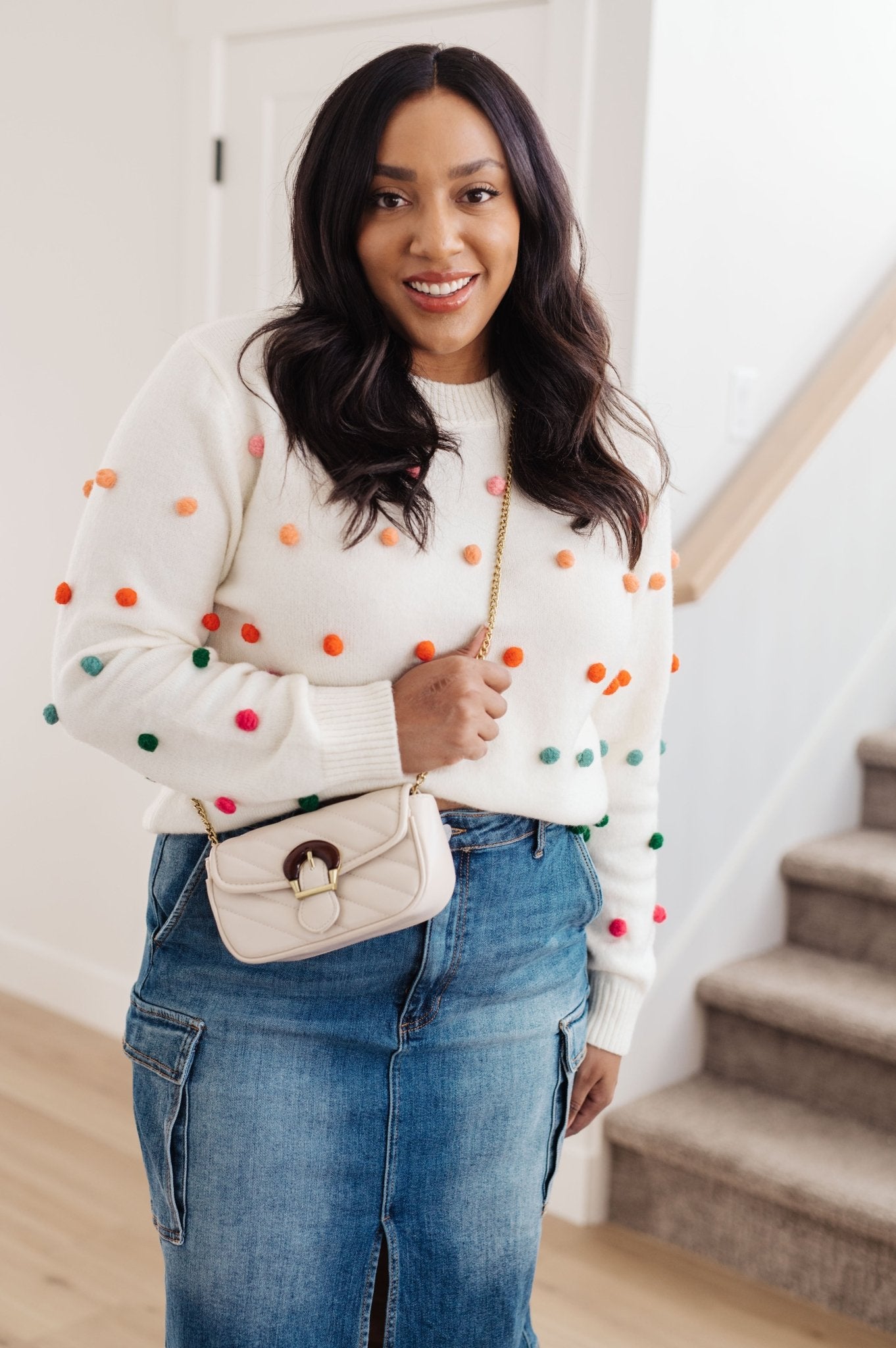Candy Buttons Pom Detail Sweater (Online Exclusive) - Uptown Boutique Ramona