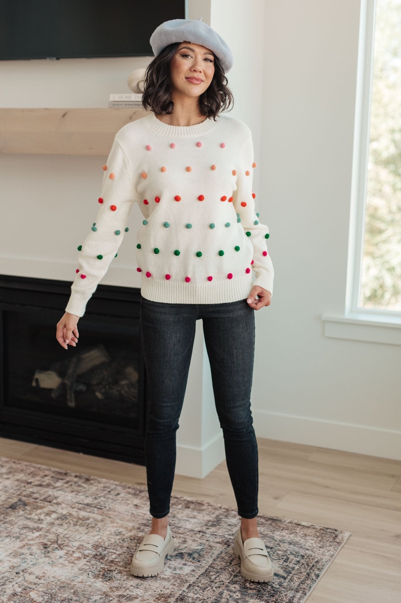 Candy Buttons Pom Detail Sweater (Online Exclusive) - Uptown Boutique Ramona