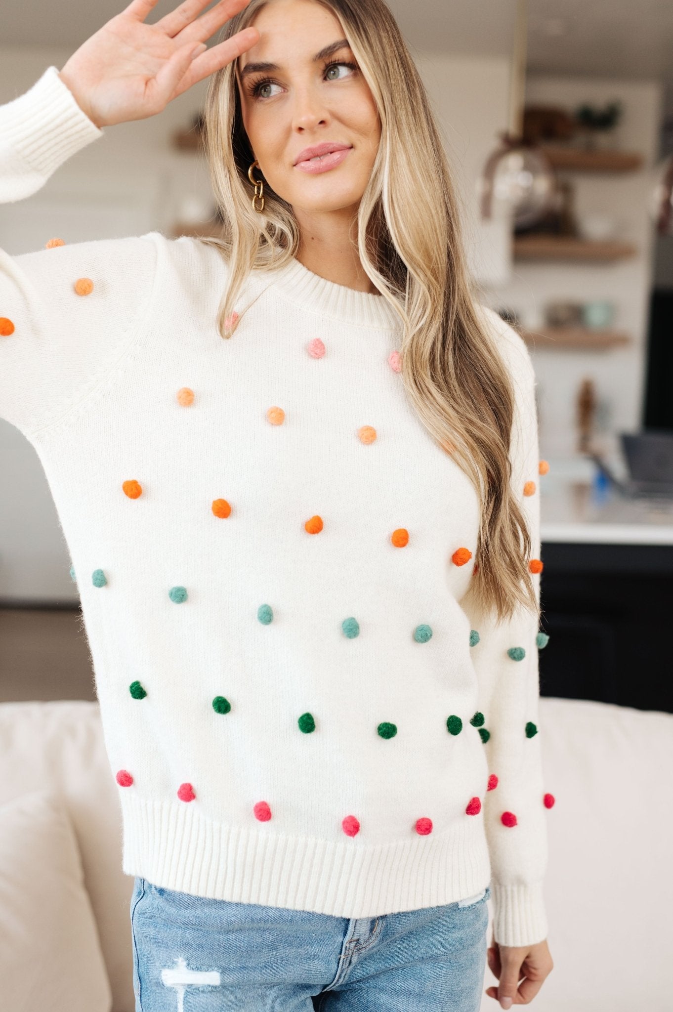 Candy Buttons Pom Detail Sweater (Online Exclusive) - Uptown Boutique Ramona