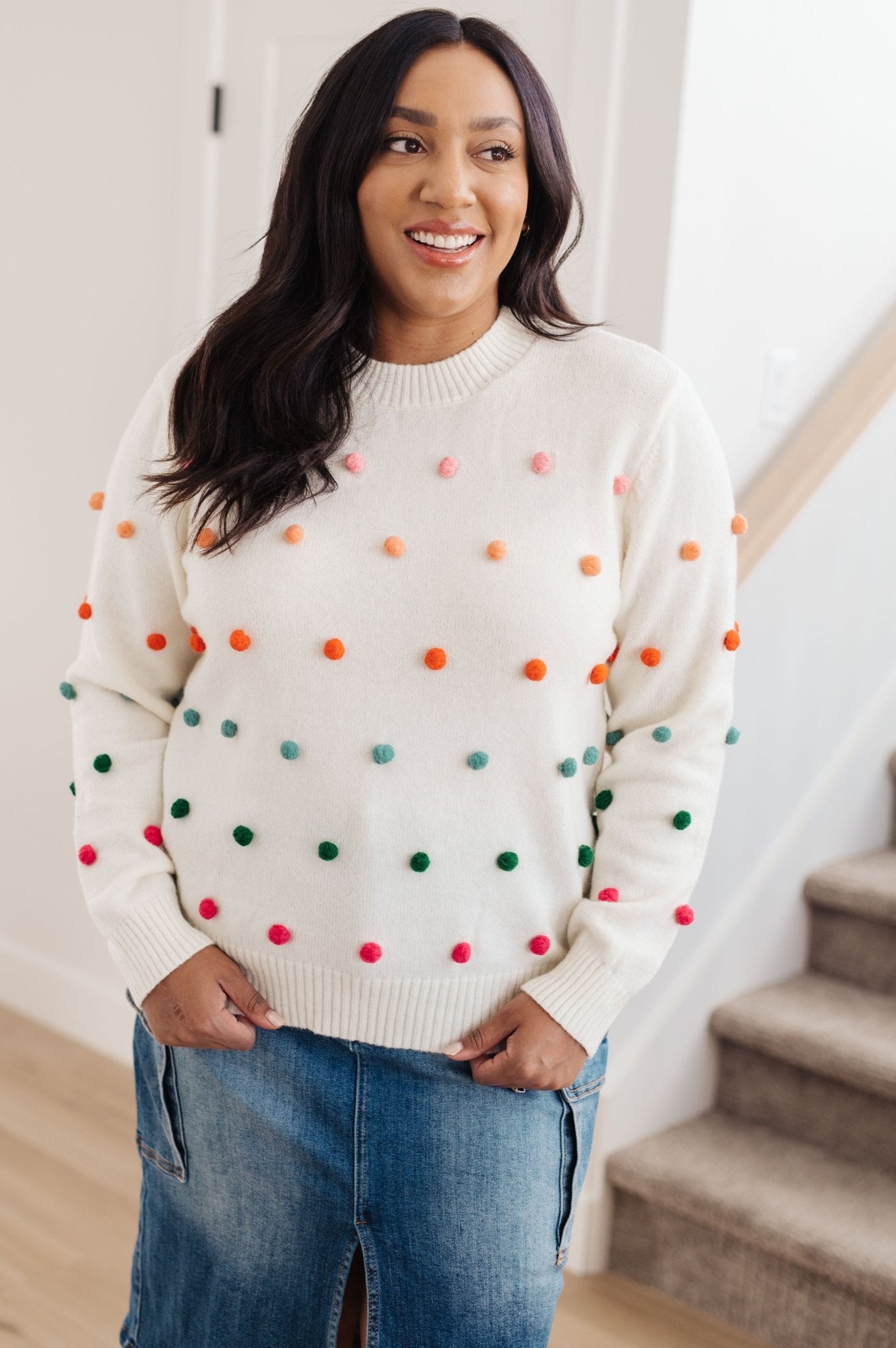Candy Buttons Pom Detail Sweater (Online Exclusive) - Uptown Boutique Ramona