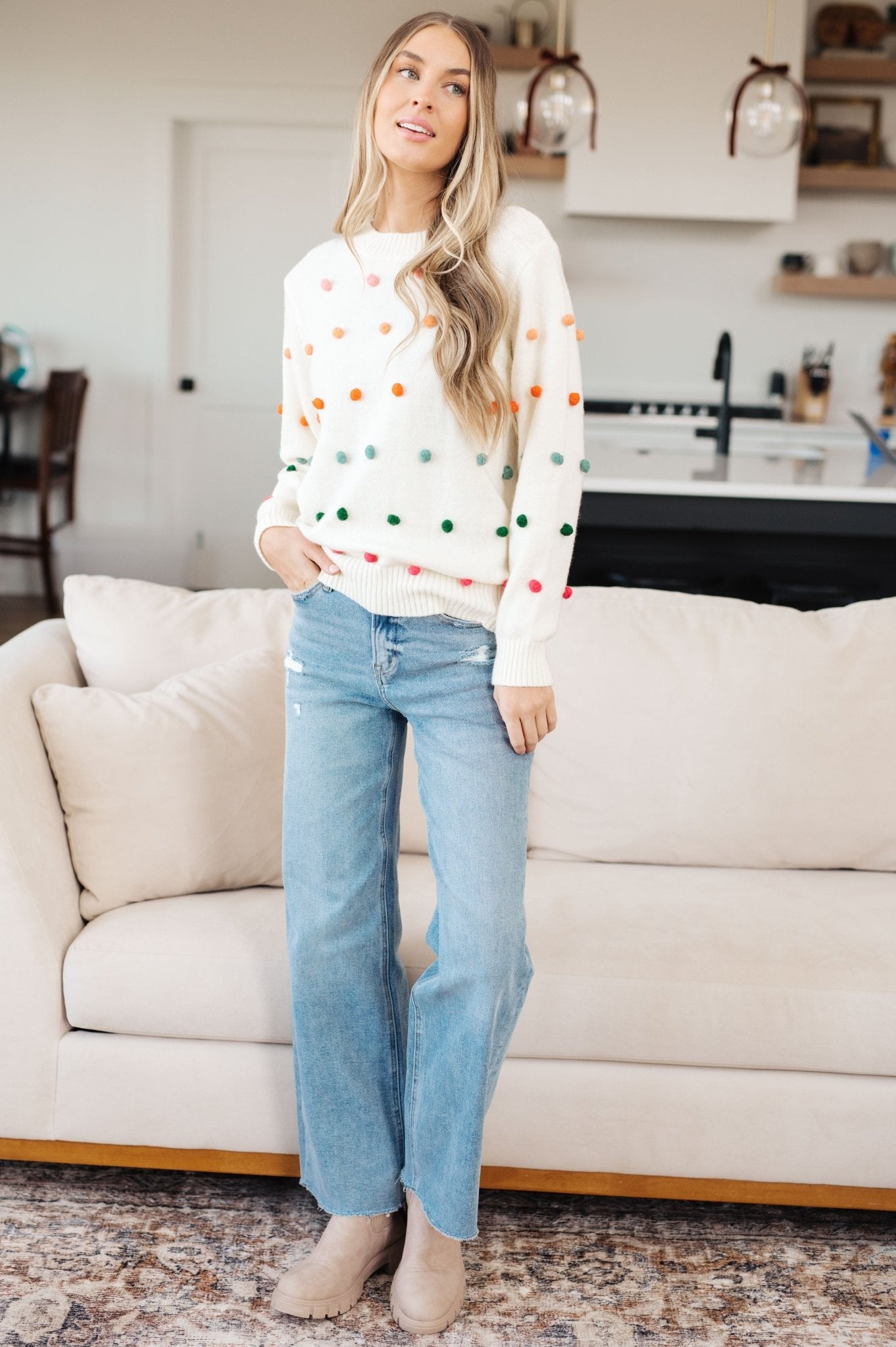 Candy Buttons Pom Detail Sweater (Online Exclusive) - Uptown Boutique Ramona