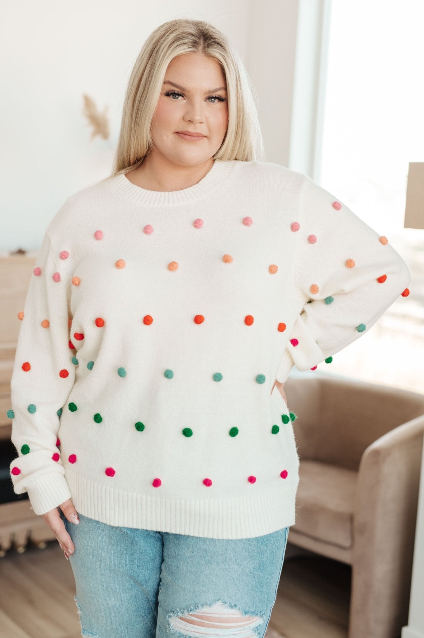 Candy Buttons Pom Detail Sweater (Online Exclusive) - Uptown Boutique Ramona