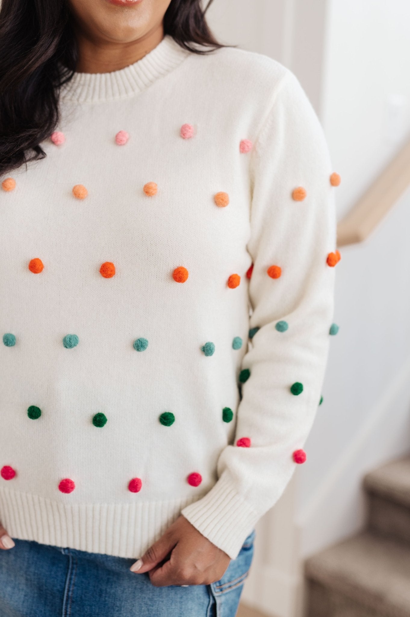 Candy Buttons Pom Detail Sweater (Online Exclusive) - Uptown Boutique Ramona