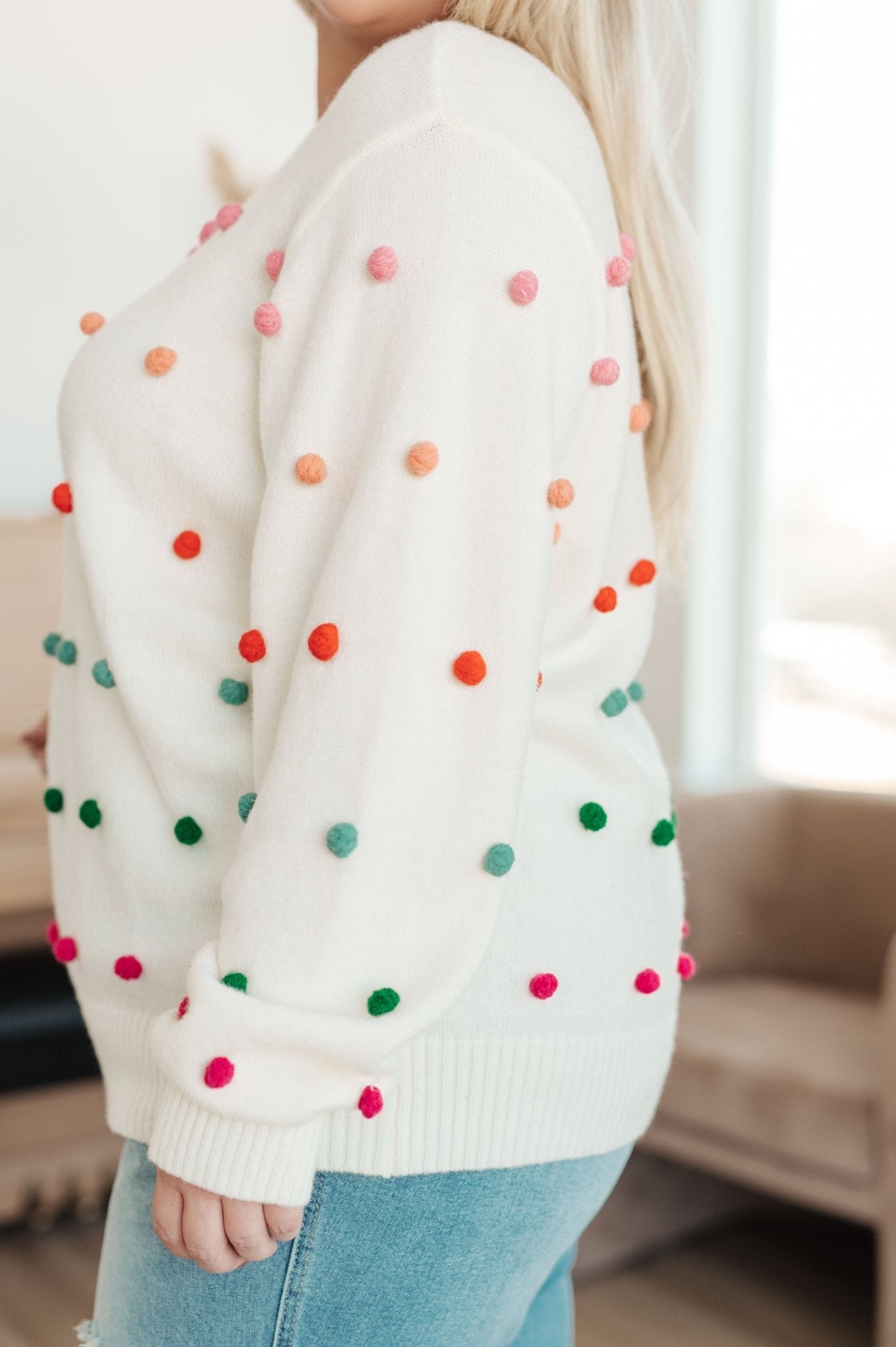 Candy Buttons Pom Detail Sweater (Online Exclusive) - Uptown Boutique Ramona