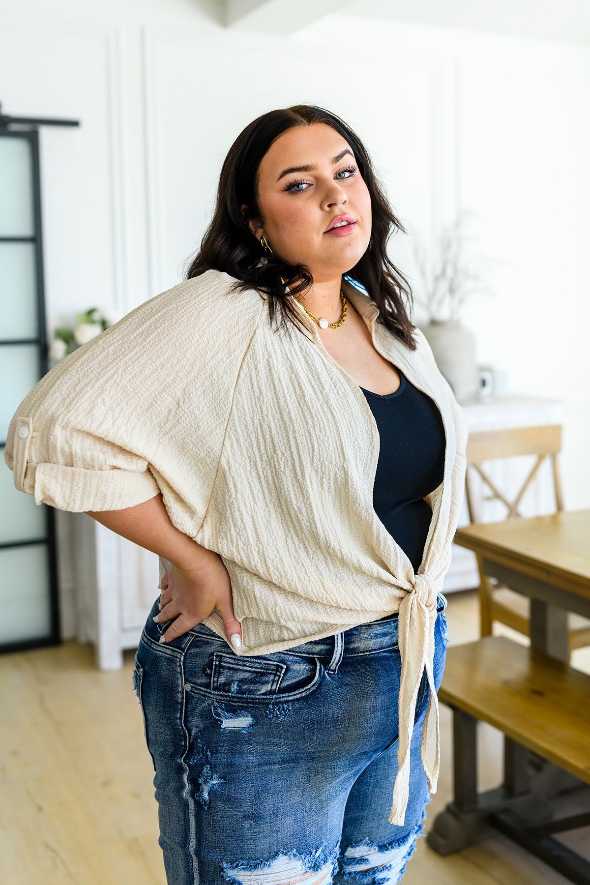 Castaway Tie Front Shirt (Online Exclusive) - Uptown Boutique Ramona