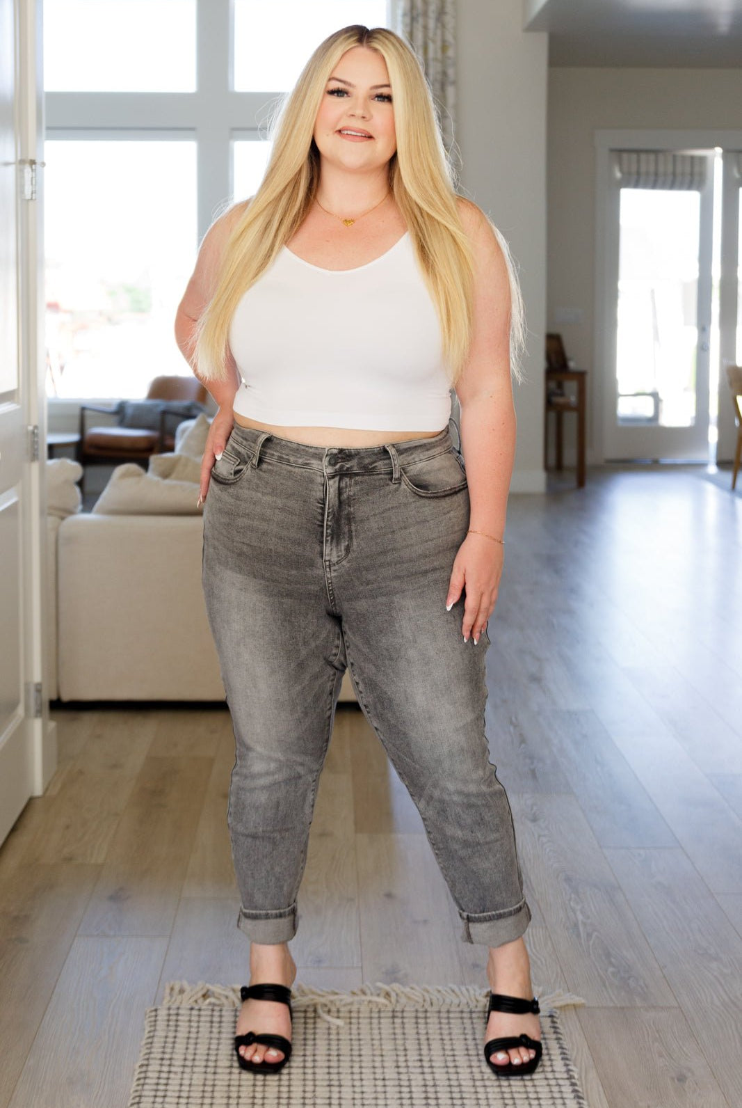 Charlotte High Rise Stone Wash Slim Jeans in Gray (Online Exclusive) - Uptown Boutique Ramona