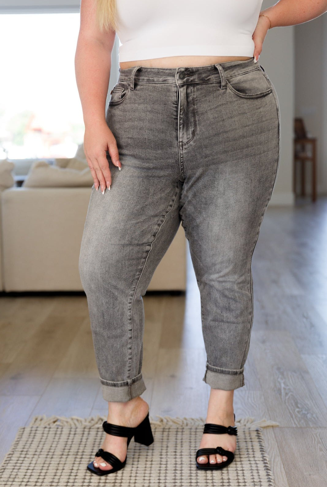 Charlotte High Rise Stone Wash Slim Jeans in Gray (Online Exclusive) - Uptown Boutique Ramona