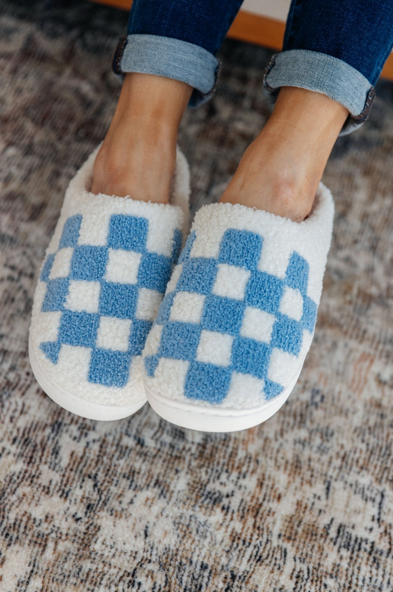Checked Out Slippers in Blue (Online Exclusive) - Uptown Boutique Ramona