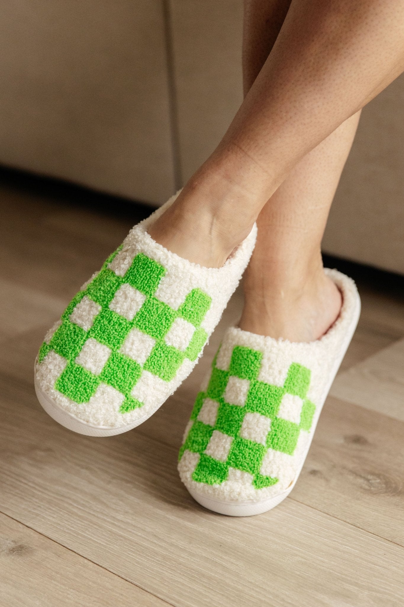 Checked Out Slippers in Green (Online Exclusive) - Uptown Boutique Ramona