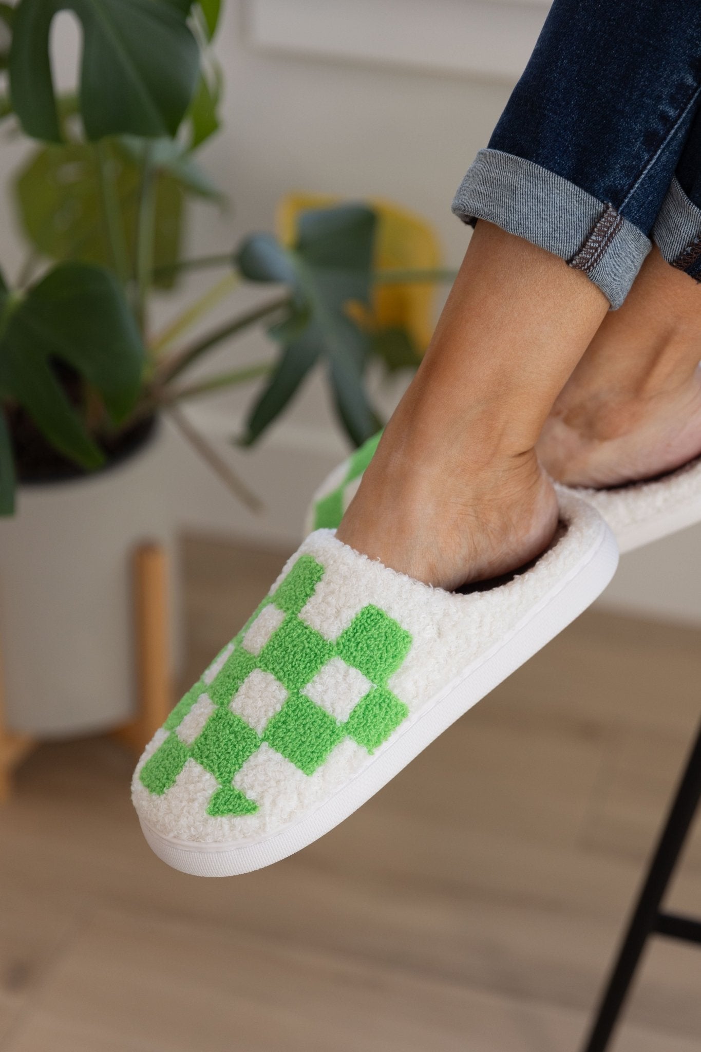 Checked Out Slippers in Green (Online Exclusive) - Uptown Boutique Ramona