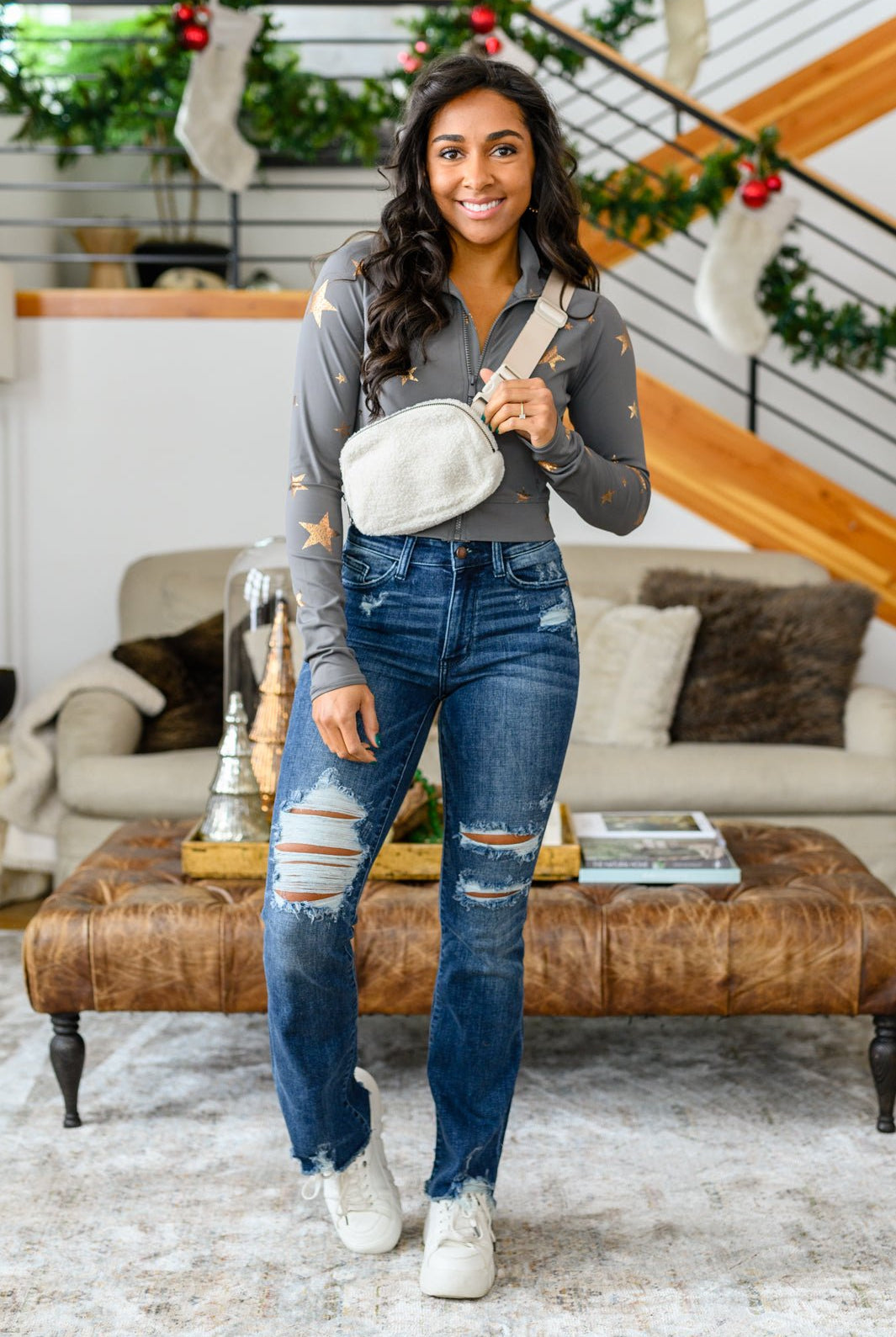 Christine High Contrast Slim Bootcut Destroyed Jeans (Online Exclusive) - Uptown Boutique Ramona