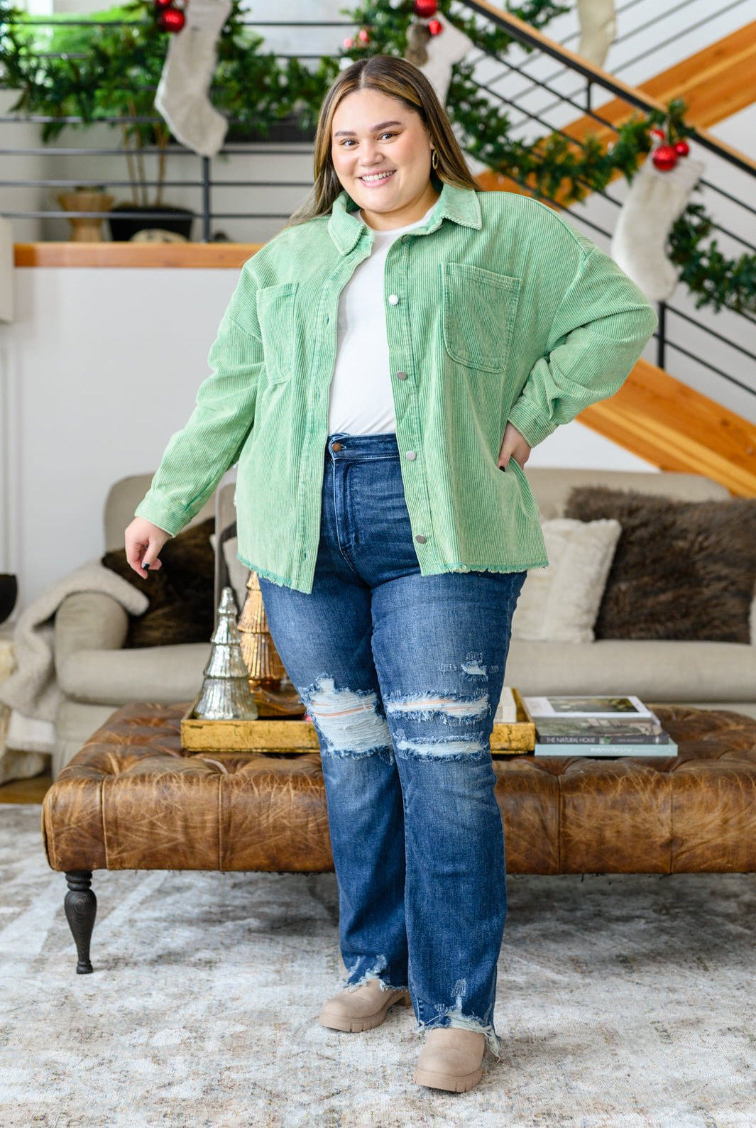 Christine High Contrast Slim Bootcut Destroyed Jeans (Online Exclusive) - Uptown Boutique Ramona