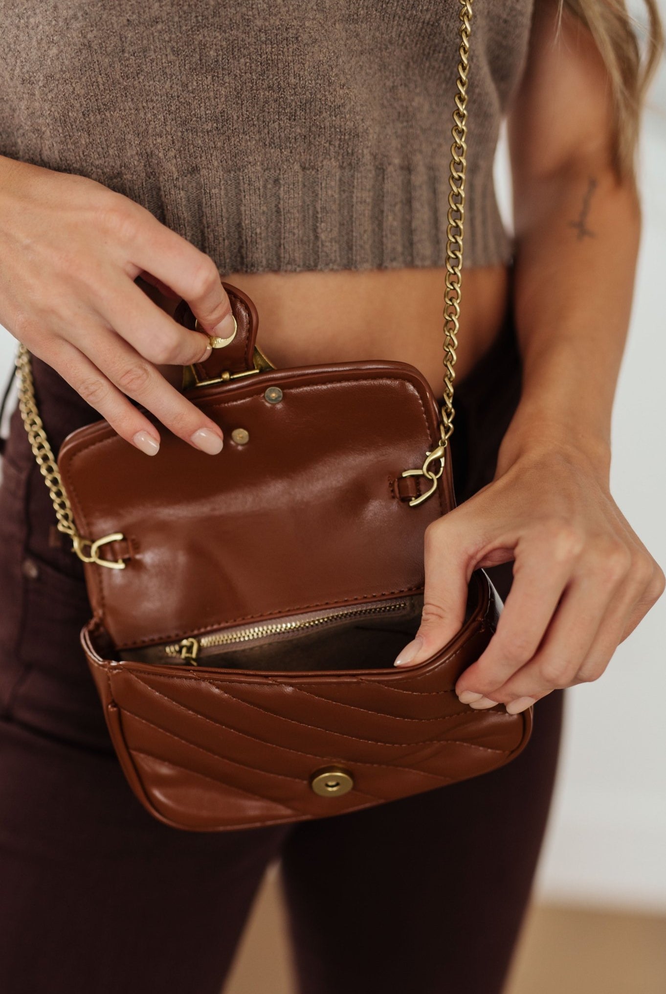 Classic Beauty Quilted Clutch in Brown (Online Exclusive) - Uptown Boutique Ramona