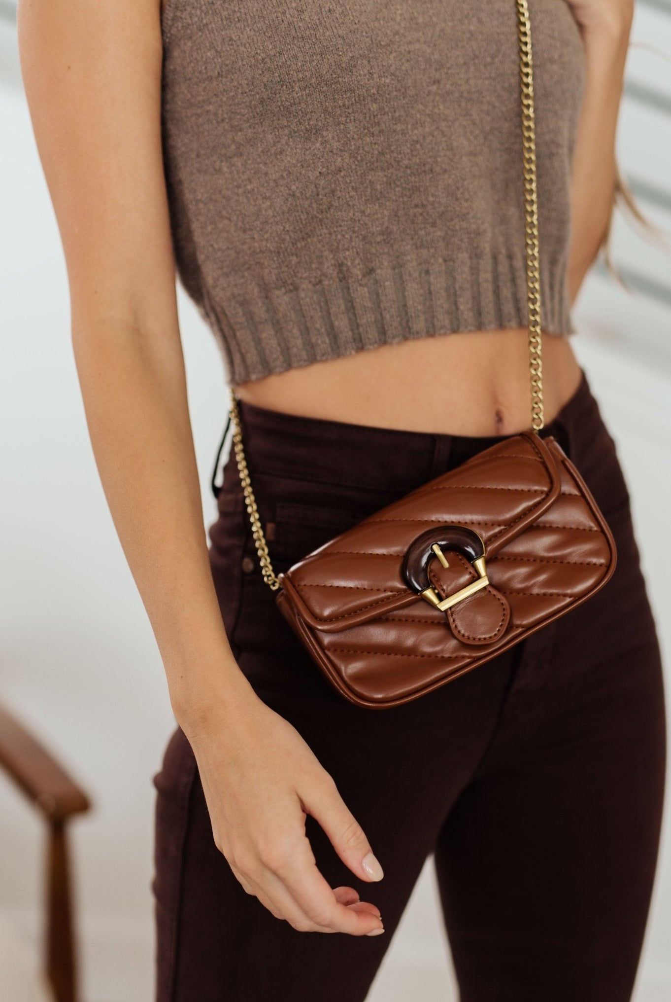 Classic Beauty Quilted Clutch in Brown (Online Exclusive) - Uptown Boutique Ramona