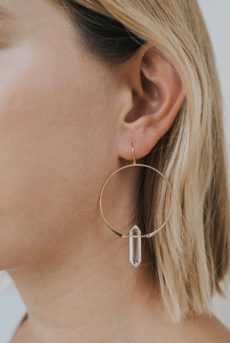 Clear Quartz Hoops Earring - Uptown Boutique Ramona