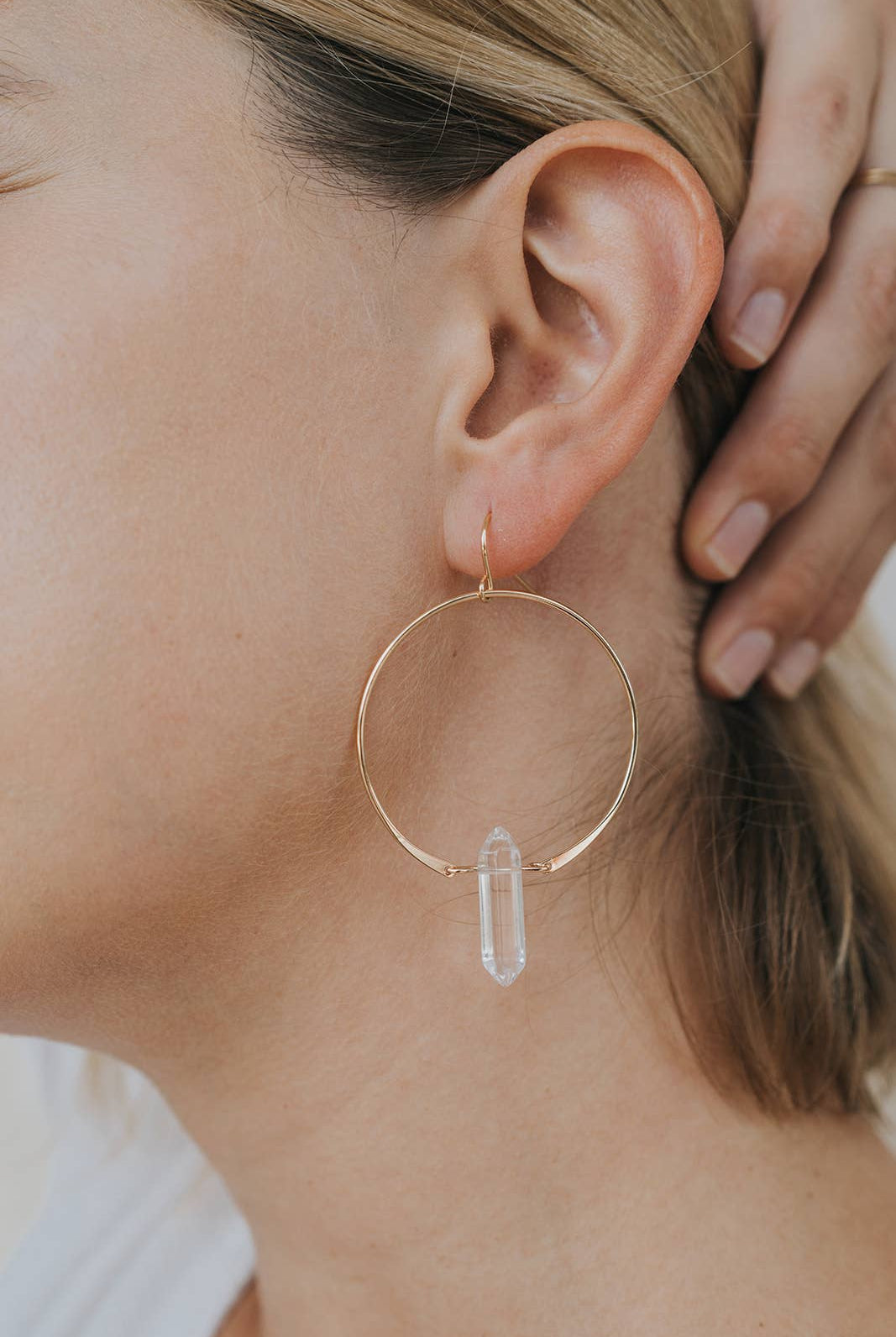 Clear Quartz Hoops Earring - Uptown Boutique Ramona