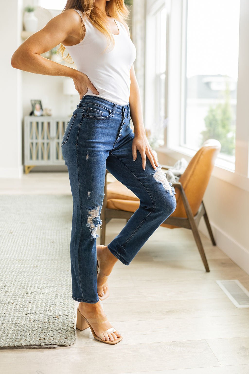 Colt High Rise Button Fly Distressed Boyfriend Jeans (Online Exclusive) - Uptown Boutique Ramona