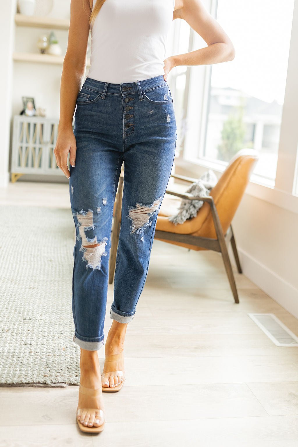 Colt High Rise Button Fly Distressed Boyfriend Jeans (Online Exclusive) - Uptown Boutique Ramona