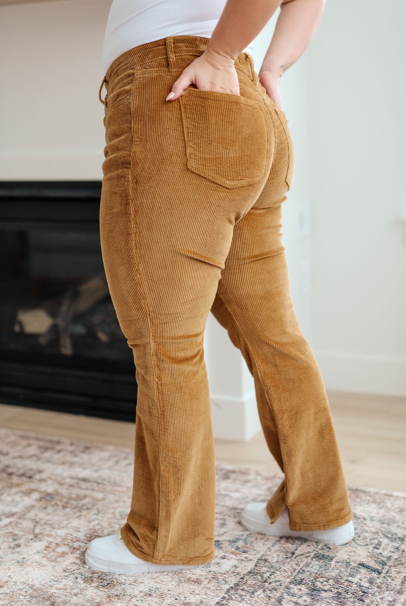 Cordelia Bootcut Corduroy Pants in Camel (Online Exclusive) - Uptown Boutique Ramona