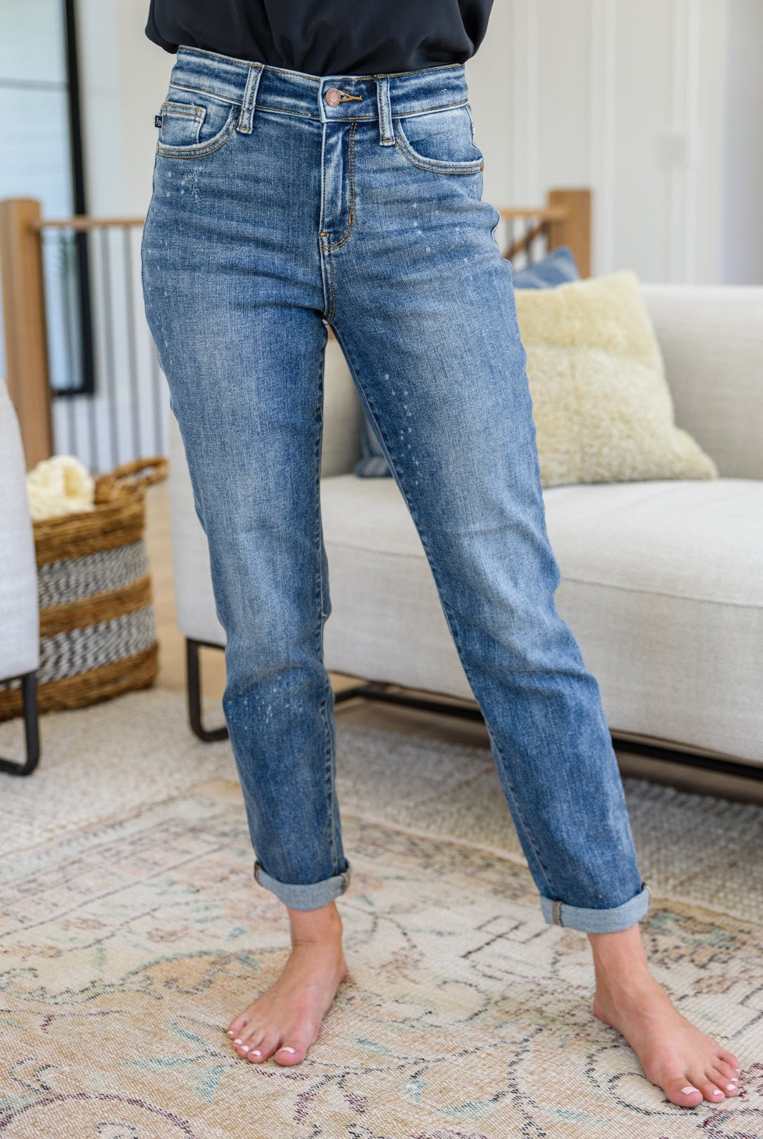 Corey Hi Rise Bleach Splash Boyfriend Jeans (Online Exclusive) - Uptown Boutique Ramona