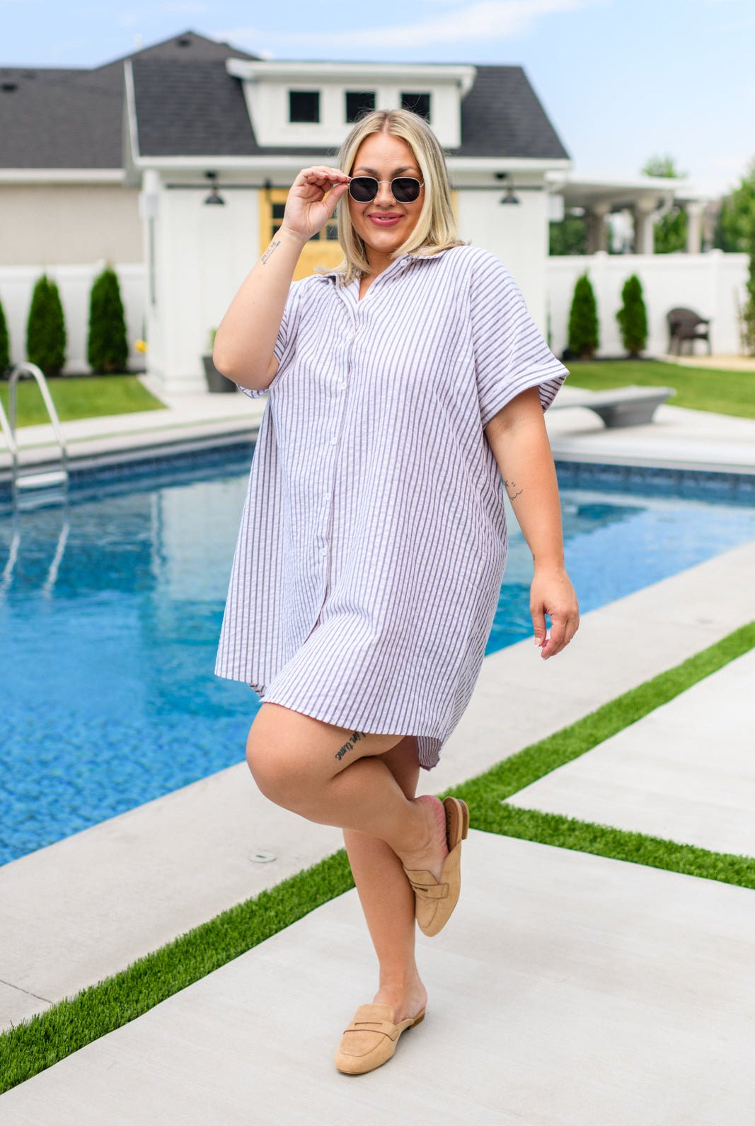 Cornelia Striped Shirt Dress - Uptown Boutique Ramona