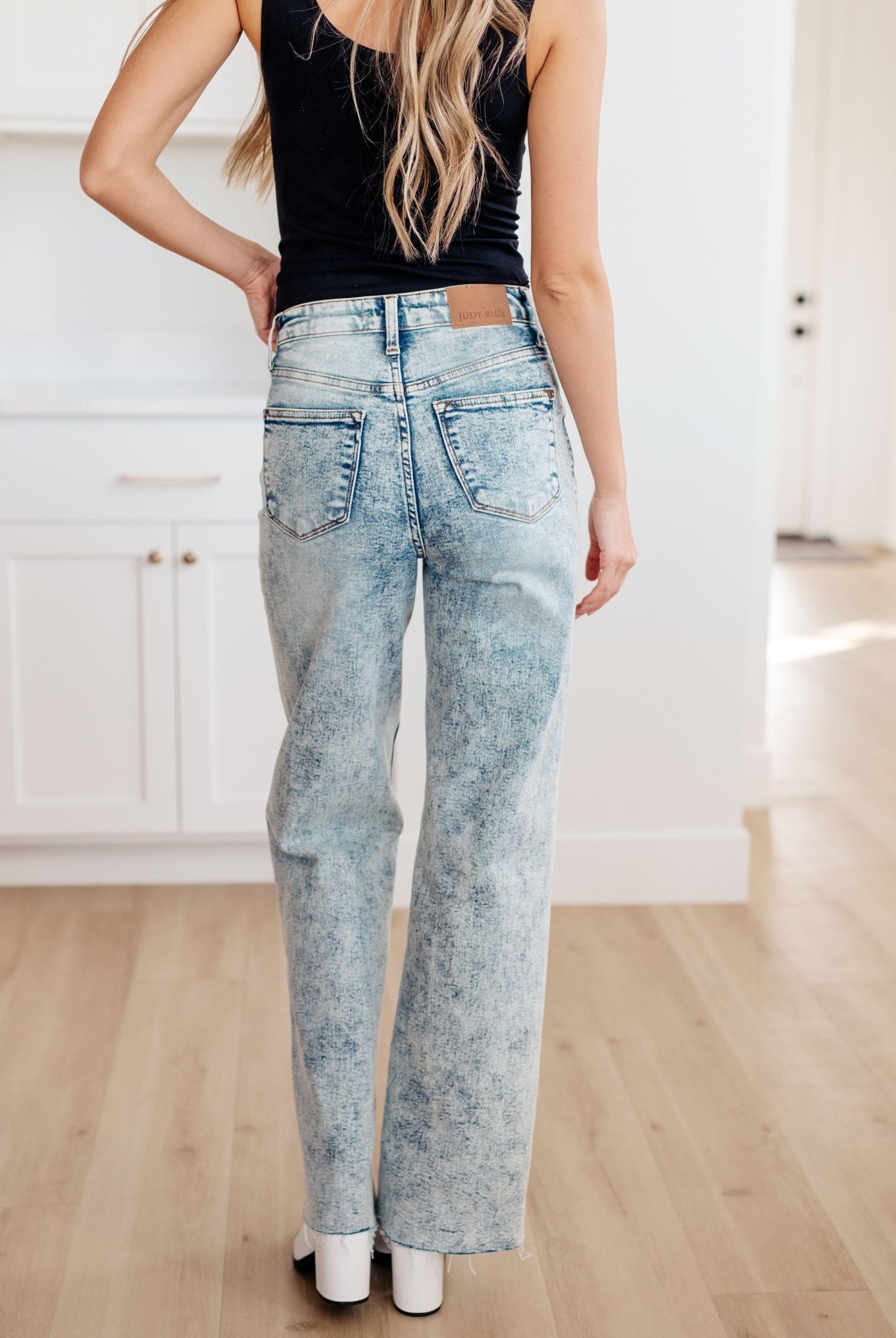Dory High Waist Mineral Wash Raw Hem Wide Leg Jeans (Online Exclusive) - Uptown Boutique Ramona