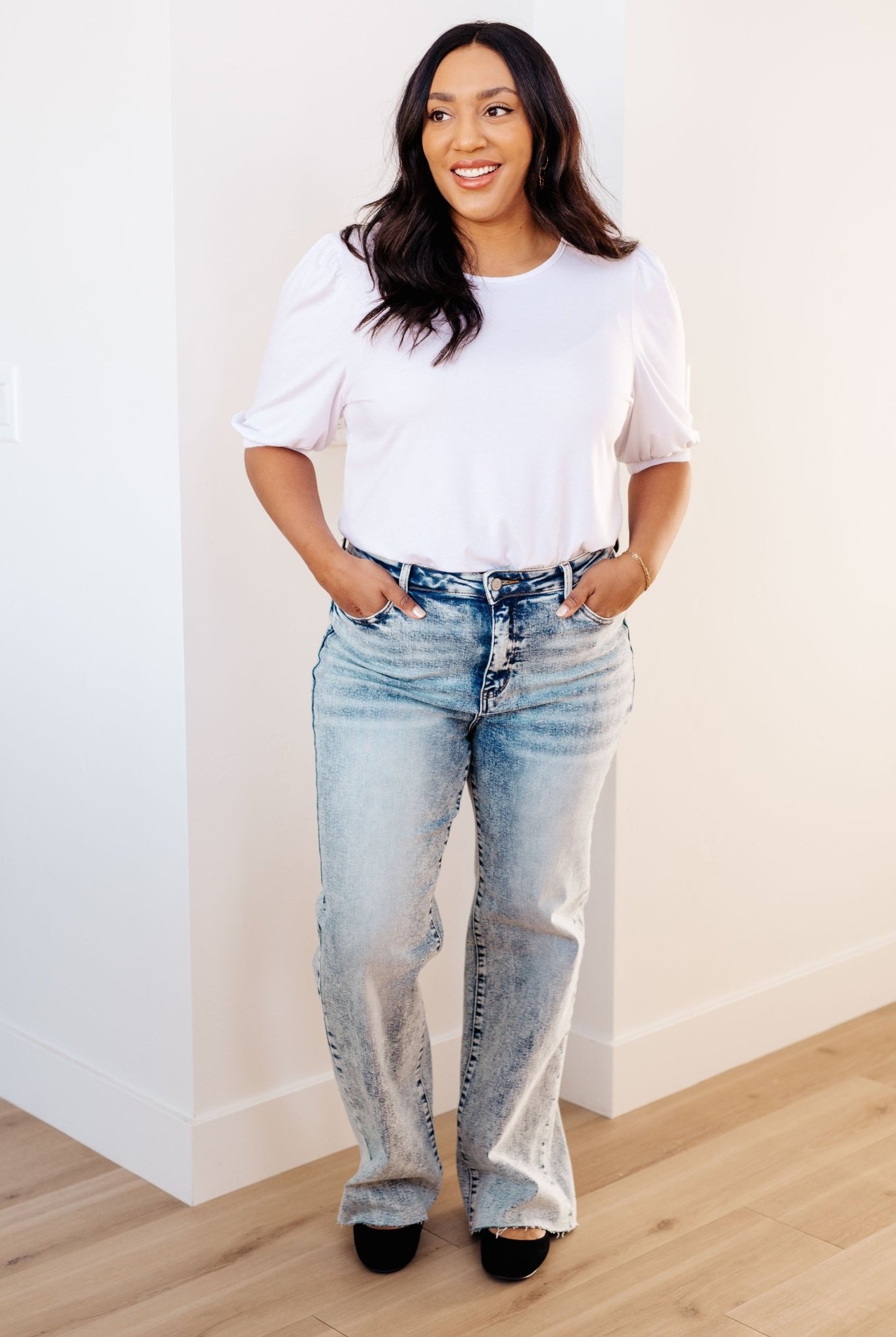 Dory High Waist Mineral Wash Raw Hem Wide Leg Jeans (Online Exclusive) - Uptown Boutique Ramona