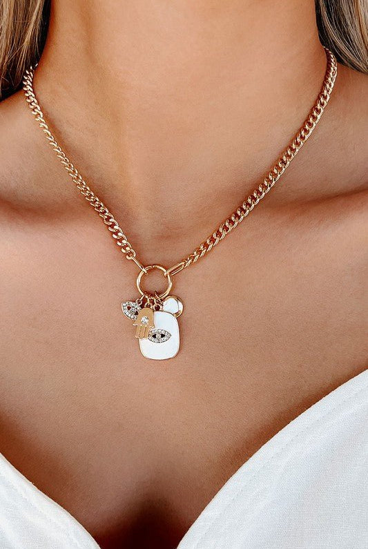 Evil Eye Dog Tag Layered Necklace - Uptown Boutique Ramona