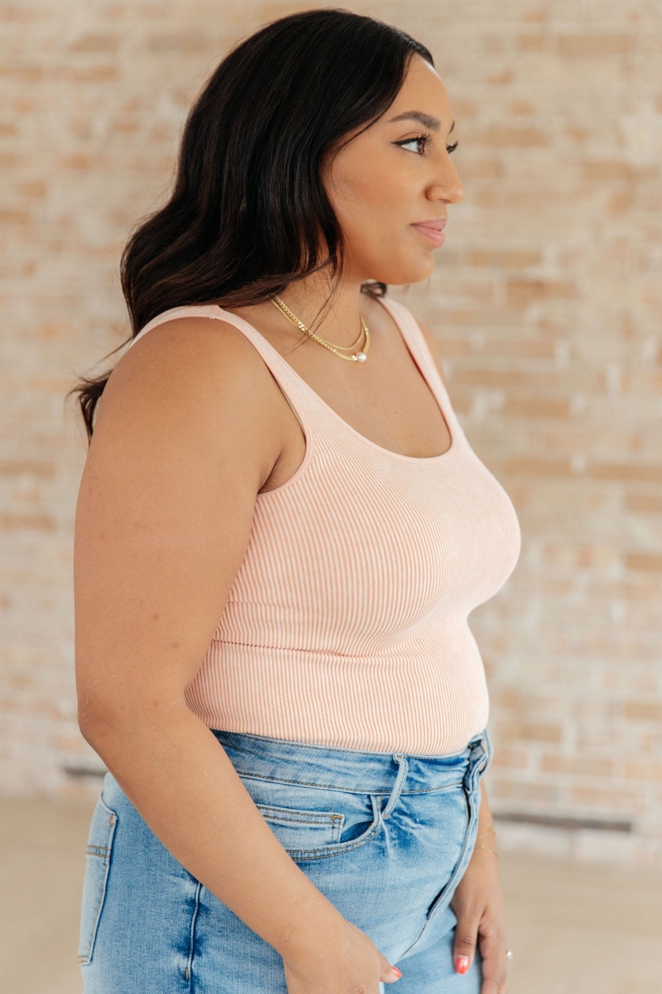 Fundamentals Ribbed Seamless Reversible Tank in Peach (Online Exclusive) - Uptown Boutique Ramona
