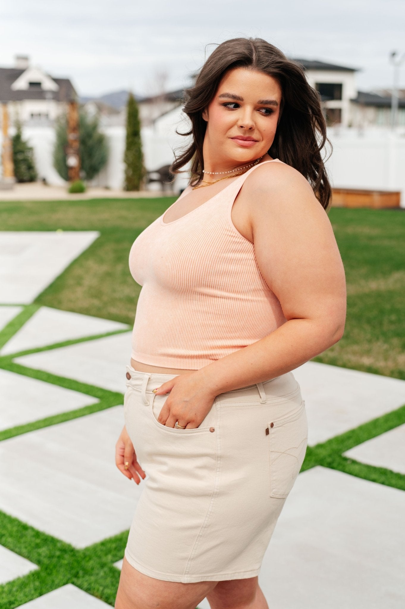 Fundamentals Ribbed Seamless Reversible Tank in Peach (Online Exclusive) - Uptown Boutique Ramona