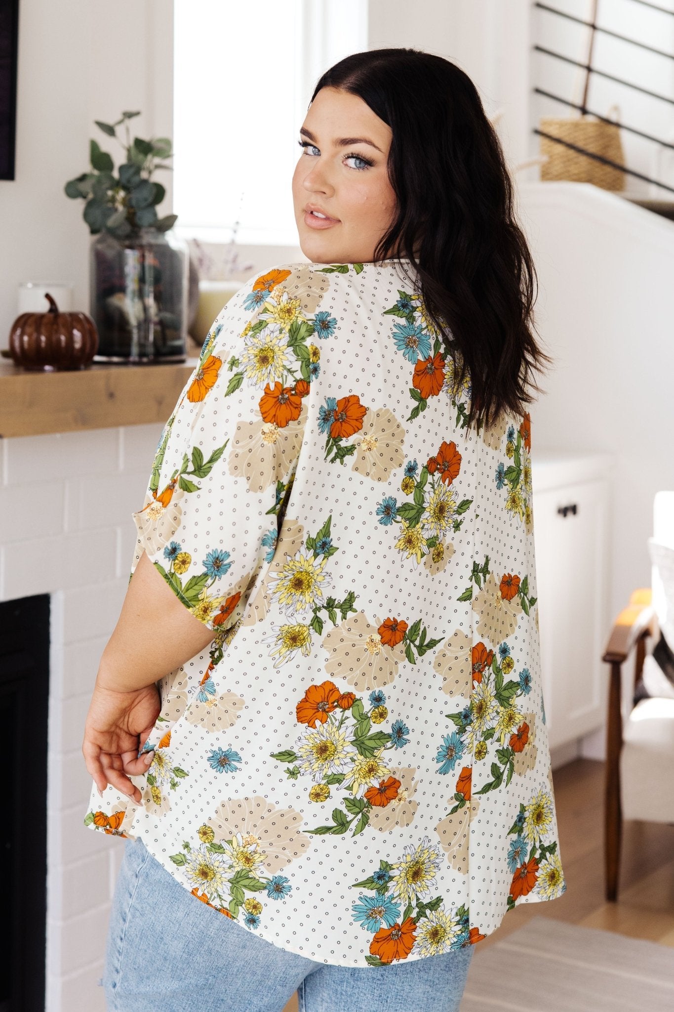 Good Morning Floral V - Neck Blouse (Online Exclusive) - Uptown Boutique Ramona
