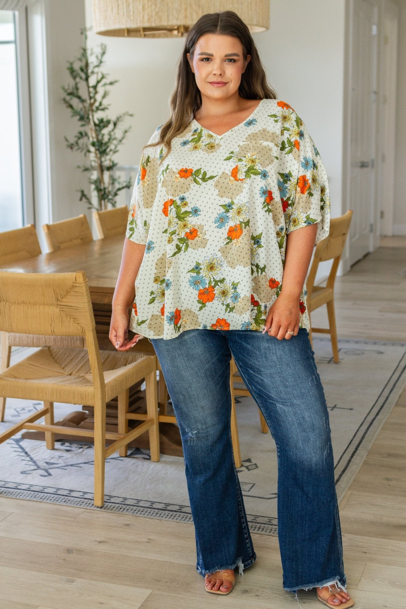 Good Morning Floral V - Neck Blouse (Online Exclusive) - Uptown Boutique Ramona
